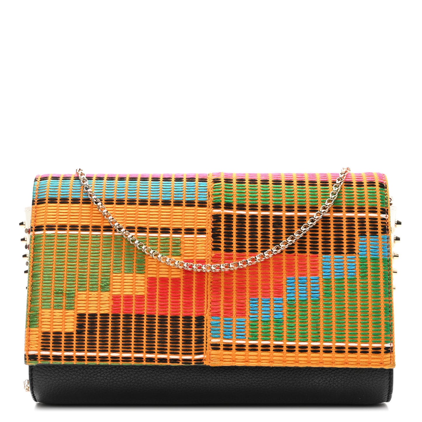 Canvas Embroidered Calfskin Spikes Paloma Africube Clutch Multicolor