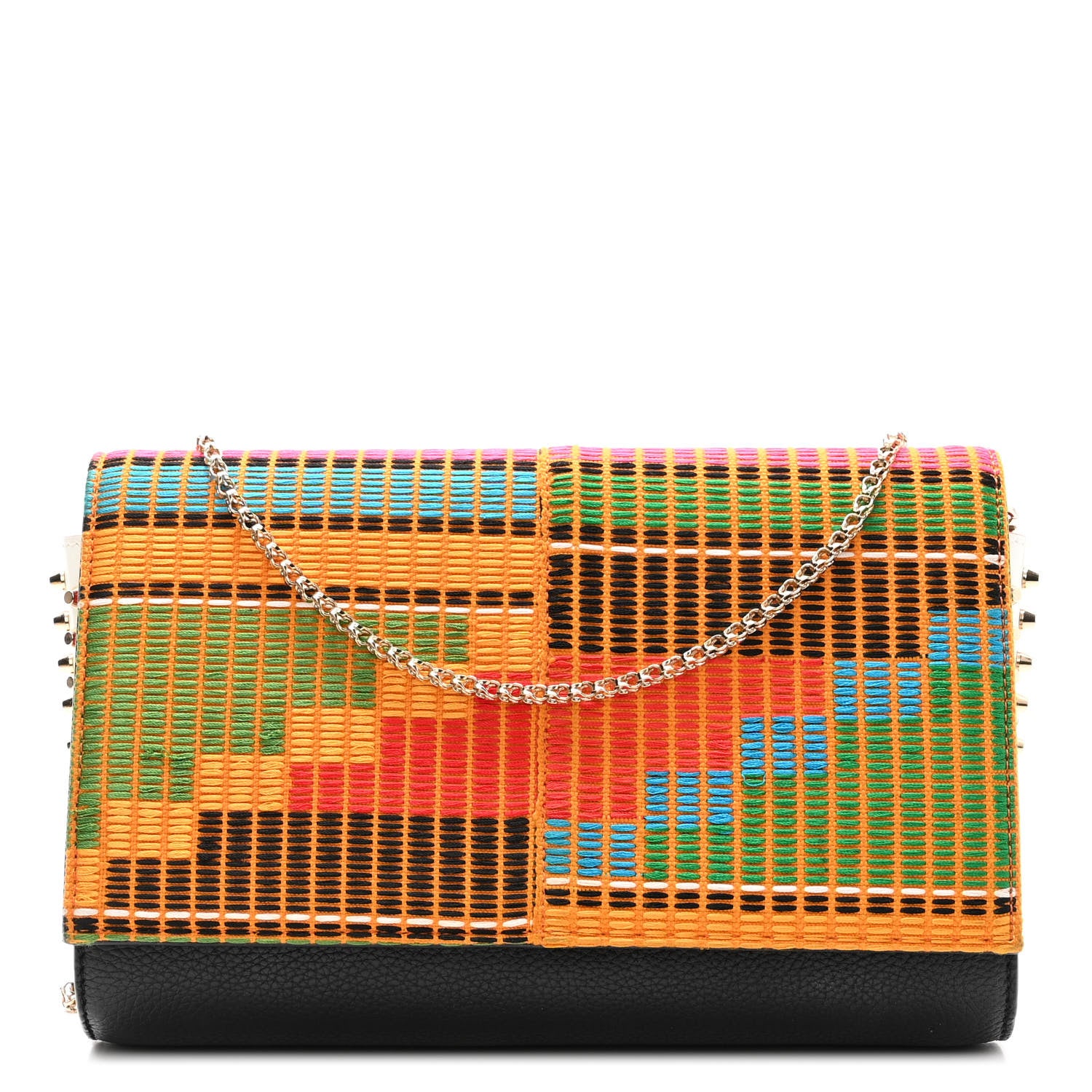 Christian Louboutin Canvas Embroidered Calfskin Spikes Paloma Africube Clutch Multicolor 1 of 9