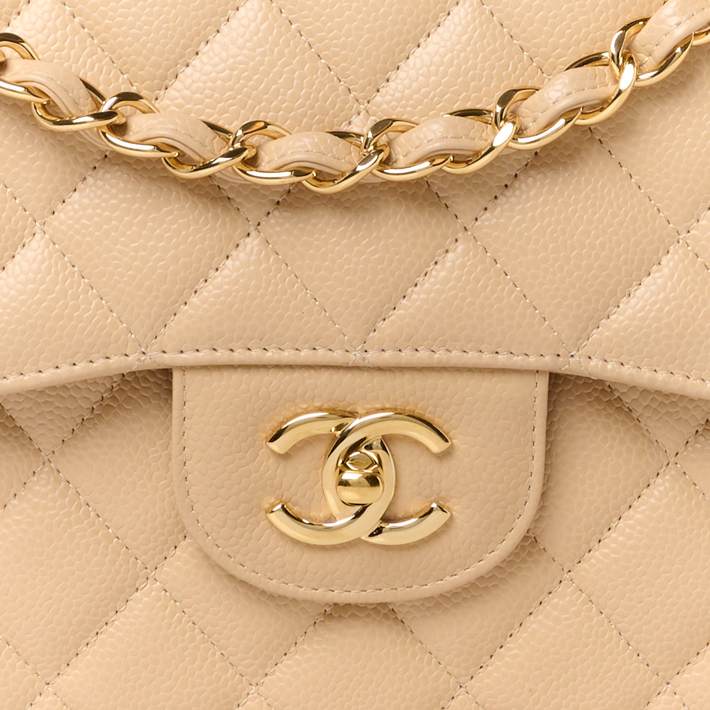 Caviar Quilted Jumbo Double Flap Beige