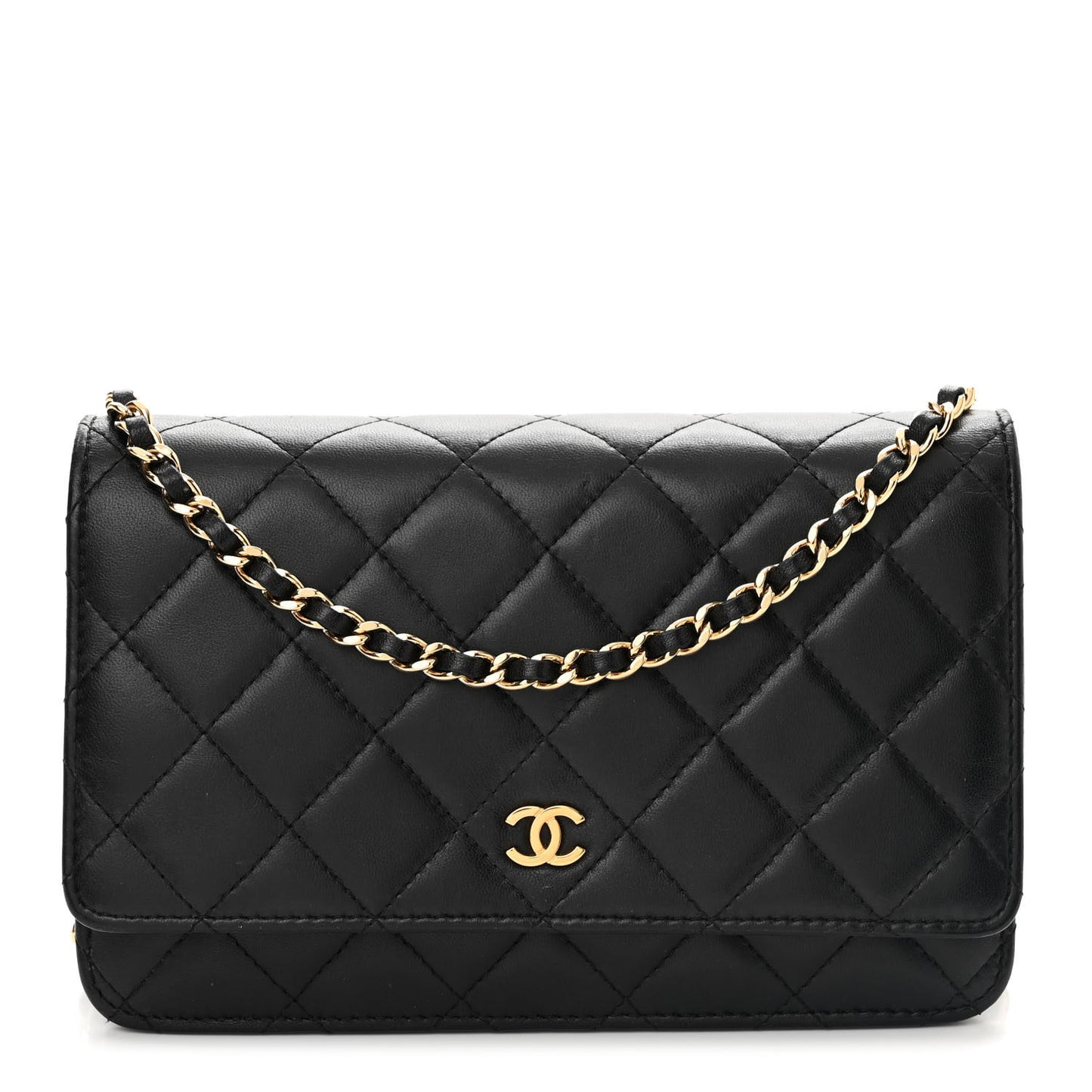 Lambskin Quilted Wallet On Chain WOC Black