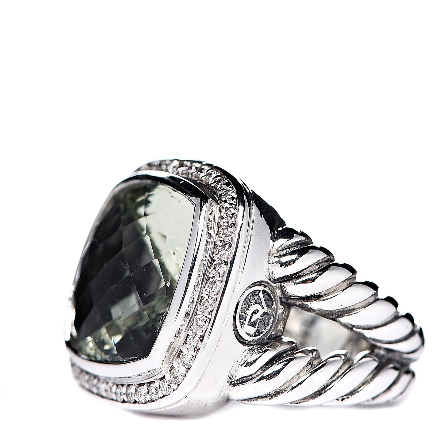 Sterling Silver Diamond Prasiolite 14mm Albion Ring 49 4.75