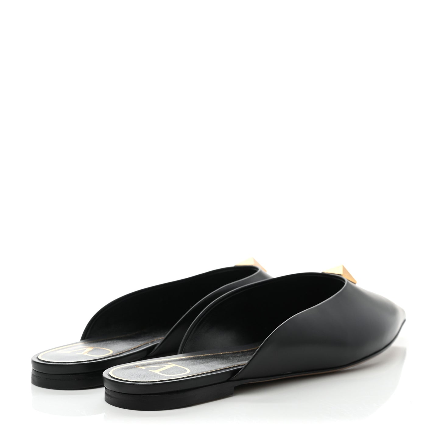 Calfskin Roman Stud Pointed Flat Mules 38.5 Black