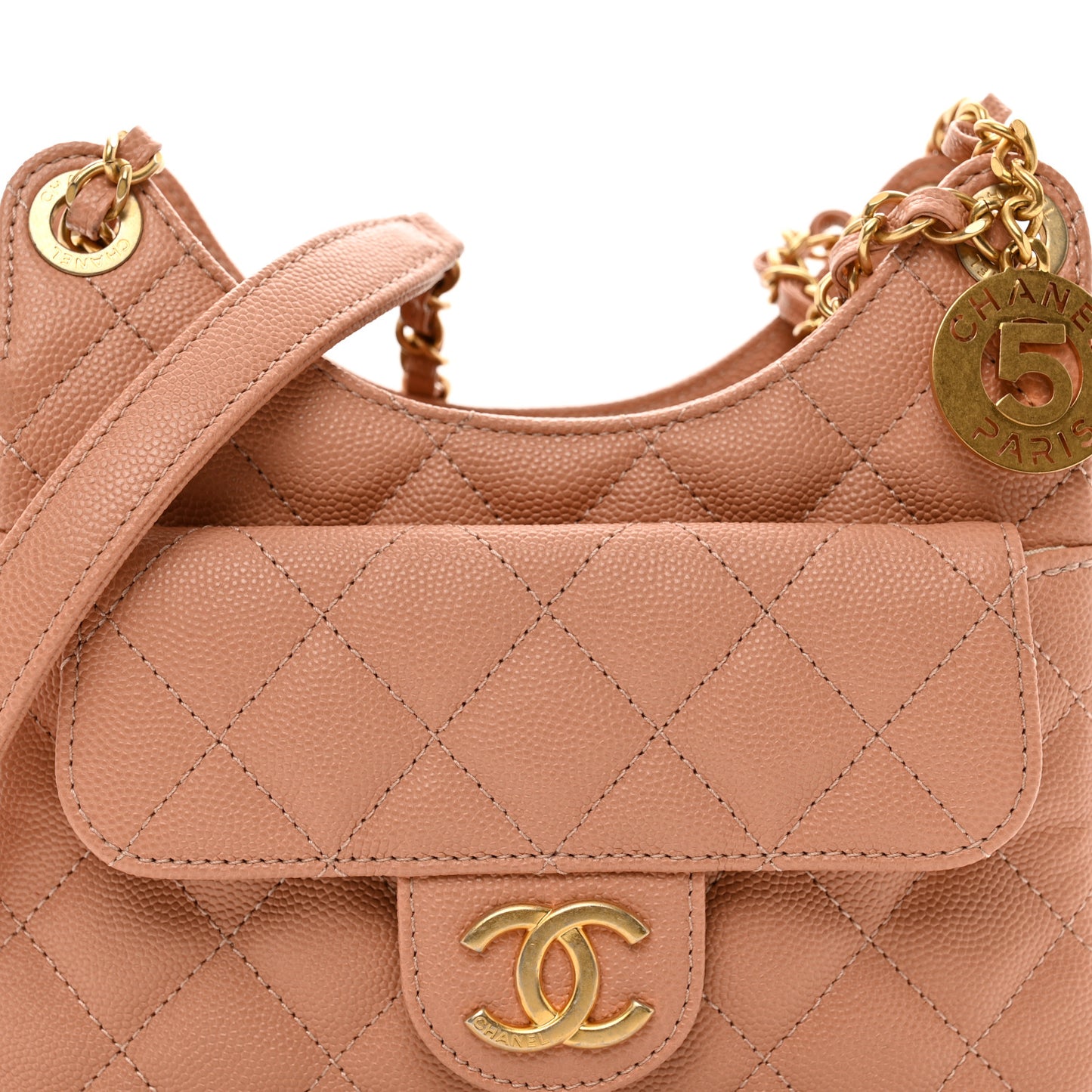 Caviar Quilted Small Wavy CC Hobo Coral