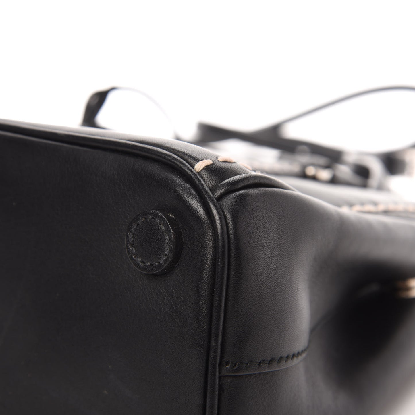 City Calf Mini Hand Stitched Galleria Double Zip Tote Black