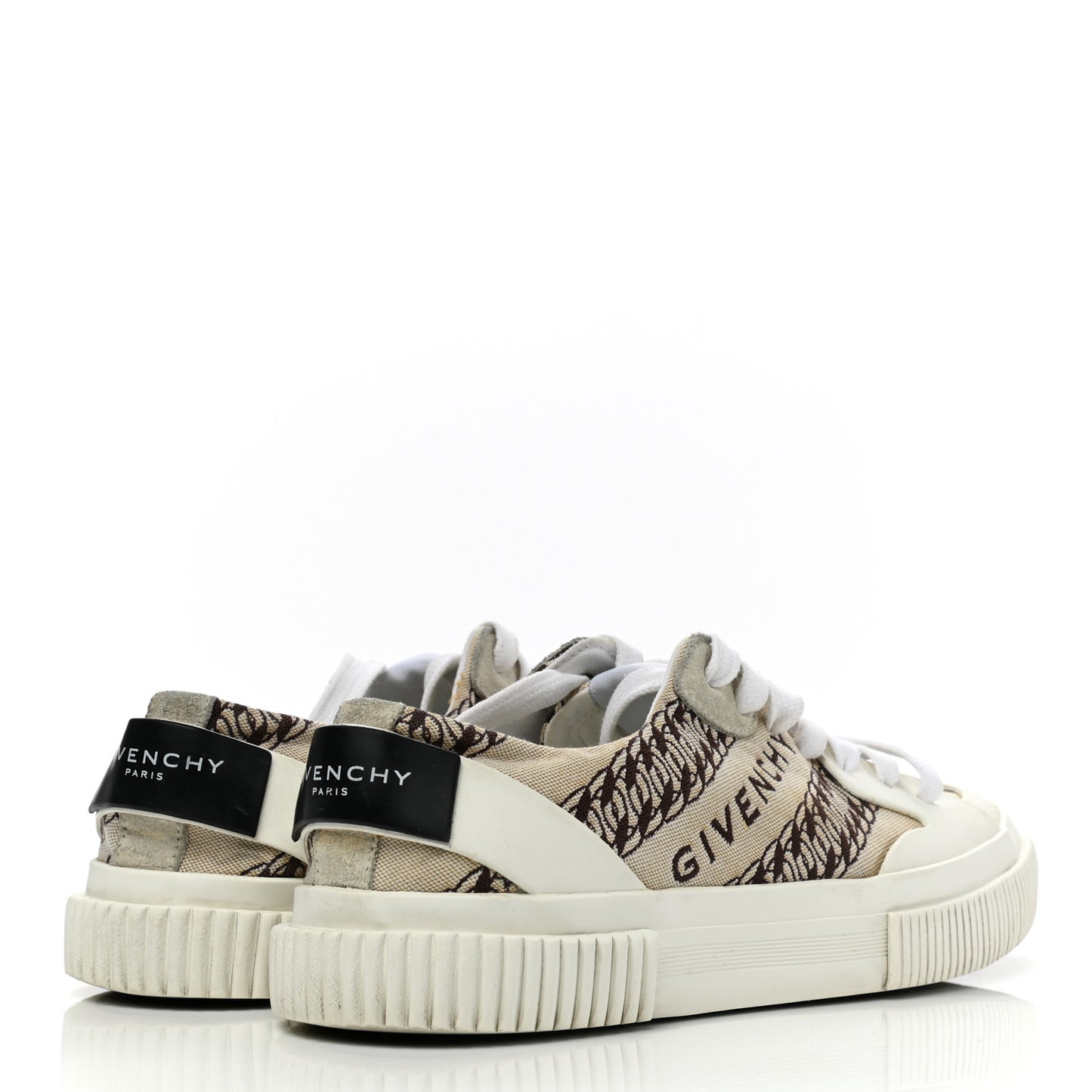 Canvas Chain Logo Printed Womens Tennis Sneakers 38 Beige Brown