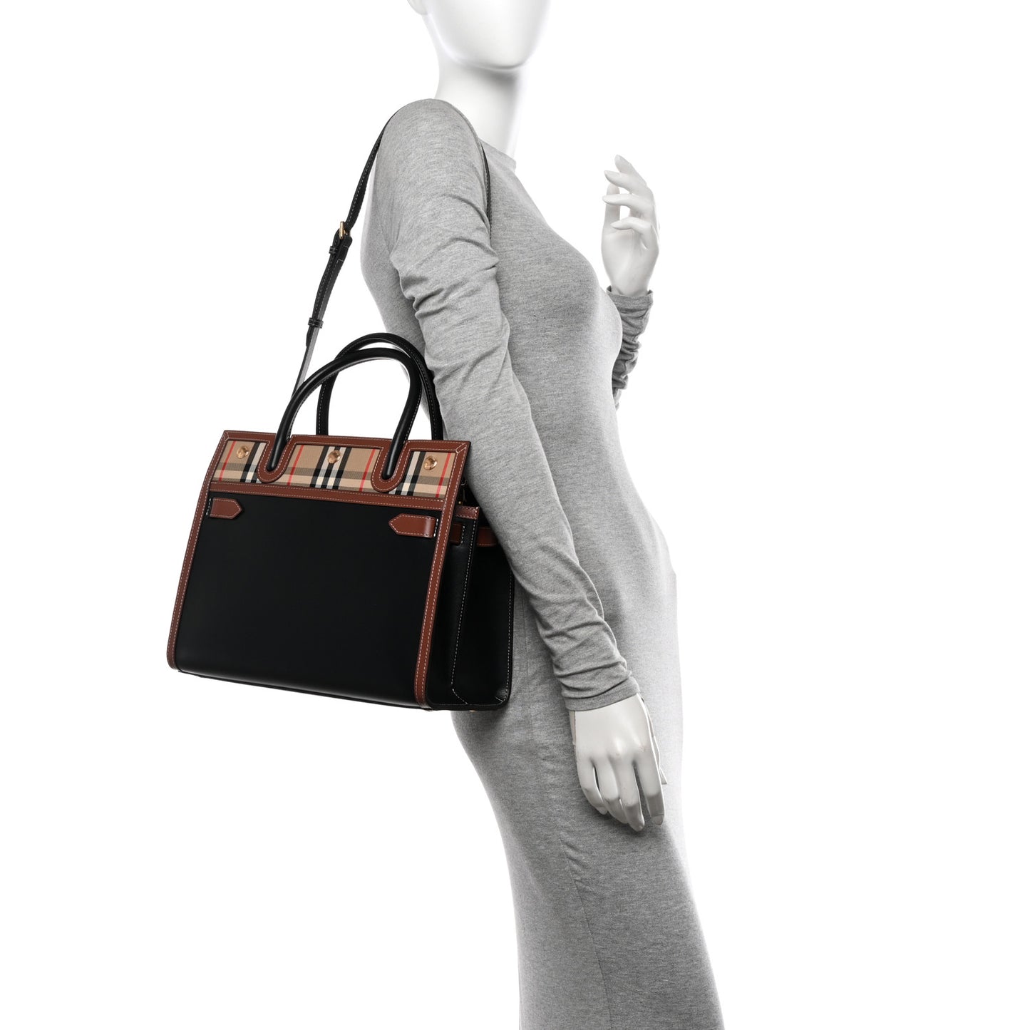 Calfskin Vintage Check Small Two Handle Title Bag Black