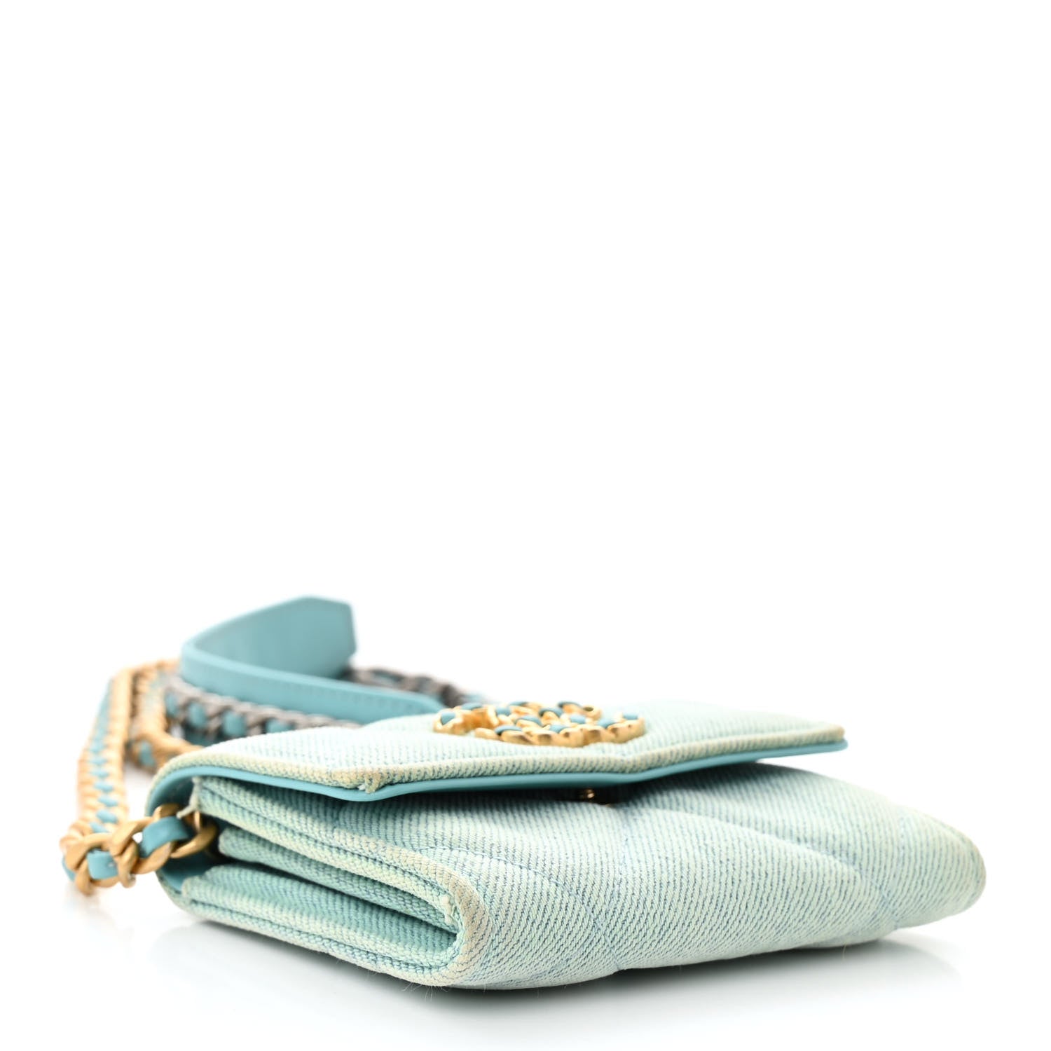 Chanel Denim Quilted Chanel 19 Flap Coin Purse With Chain Neon Blue 4 of 13