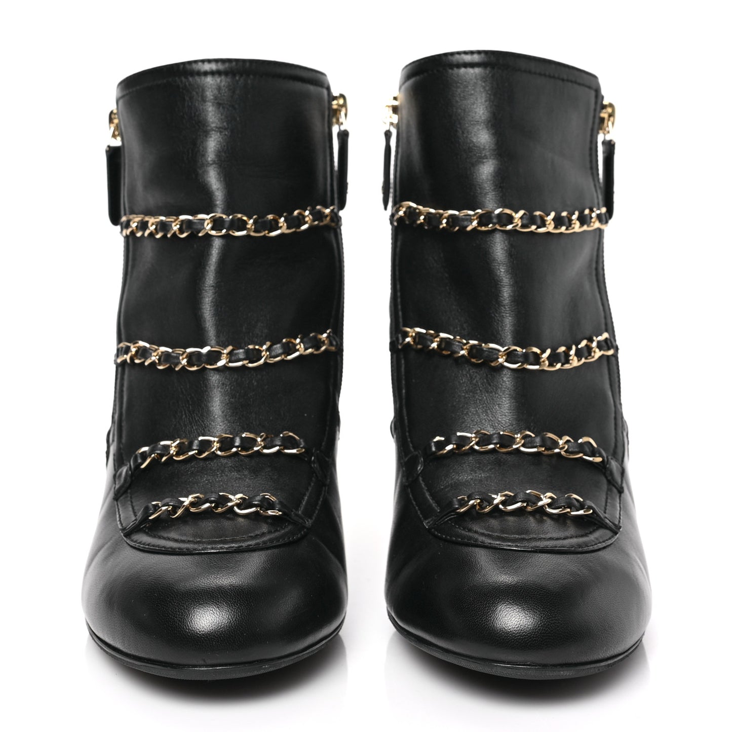 Lambskin Patent Calfskin Chain CC Short Boots 39.5 Black