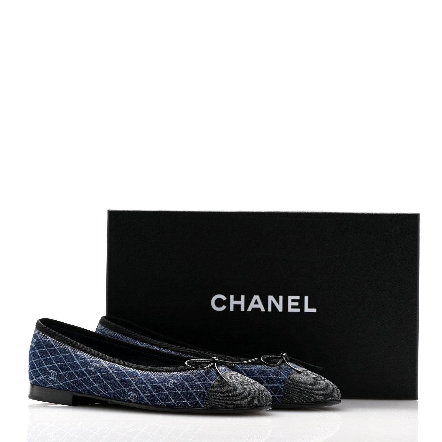 Chanel Denim Printed Quilt CC Cap Toe Ballerina Flats 36 Navy Blue Dark Grey 9 of 9