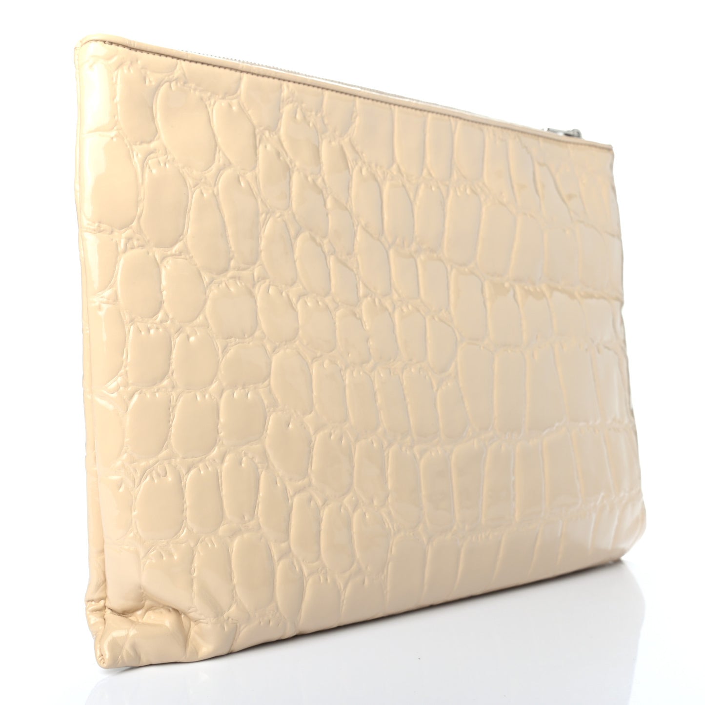Vernice Alligator Embossed Clutch Sabbia