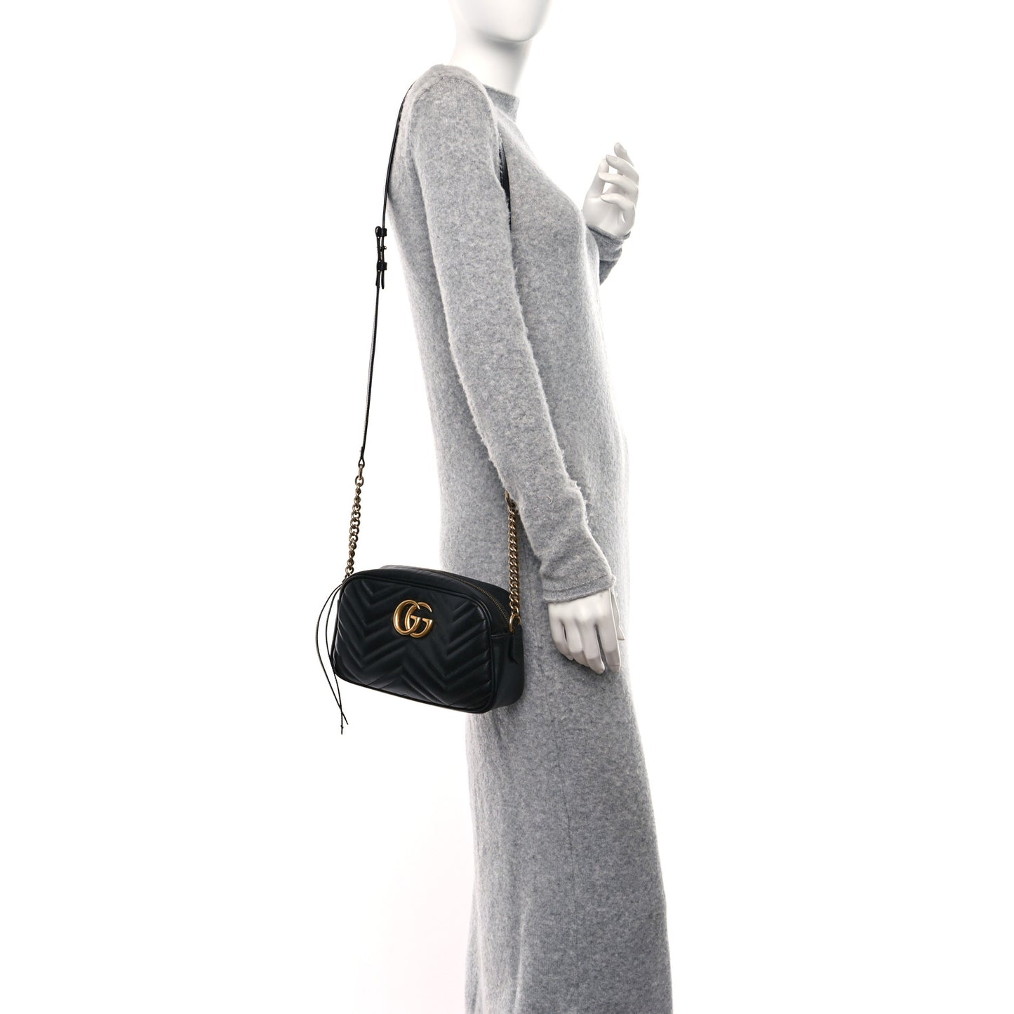 Calfskin Matelasse Small GG Marmont Chain Shoulder Bag Black