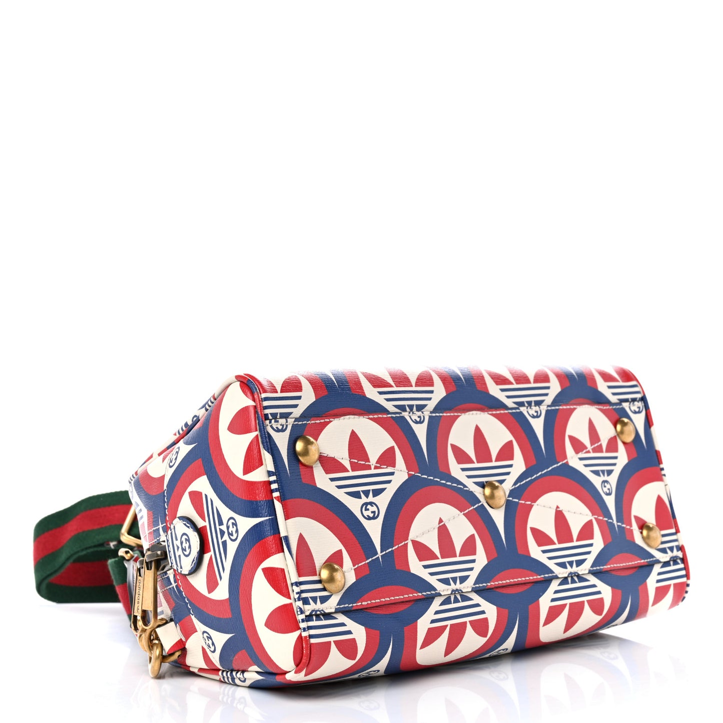 X ADIDAS Shangai Calfskin Web Trefoil Interlocking G Mini Duffle Bag Red White Blue