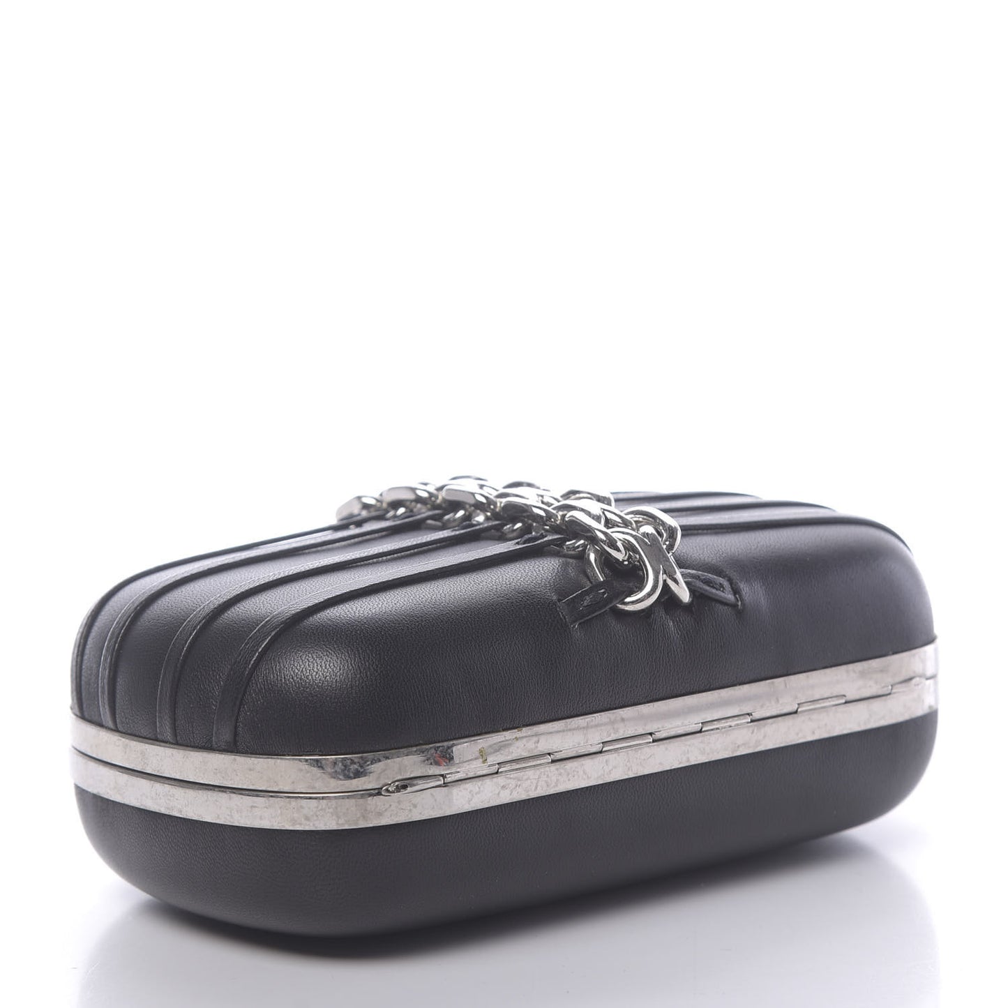 Nappa Skull Chain Box Clutch Black