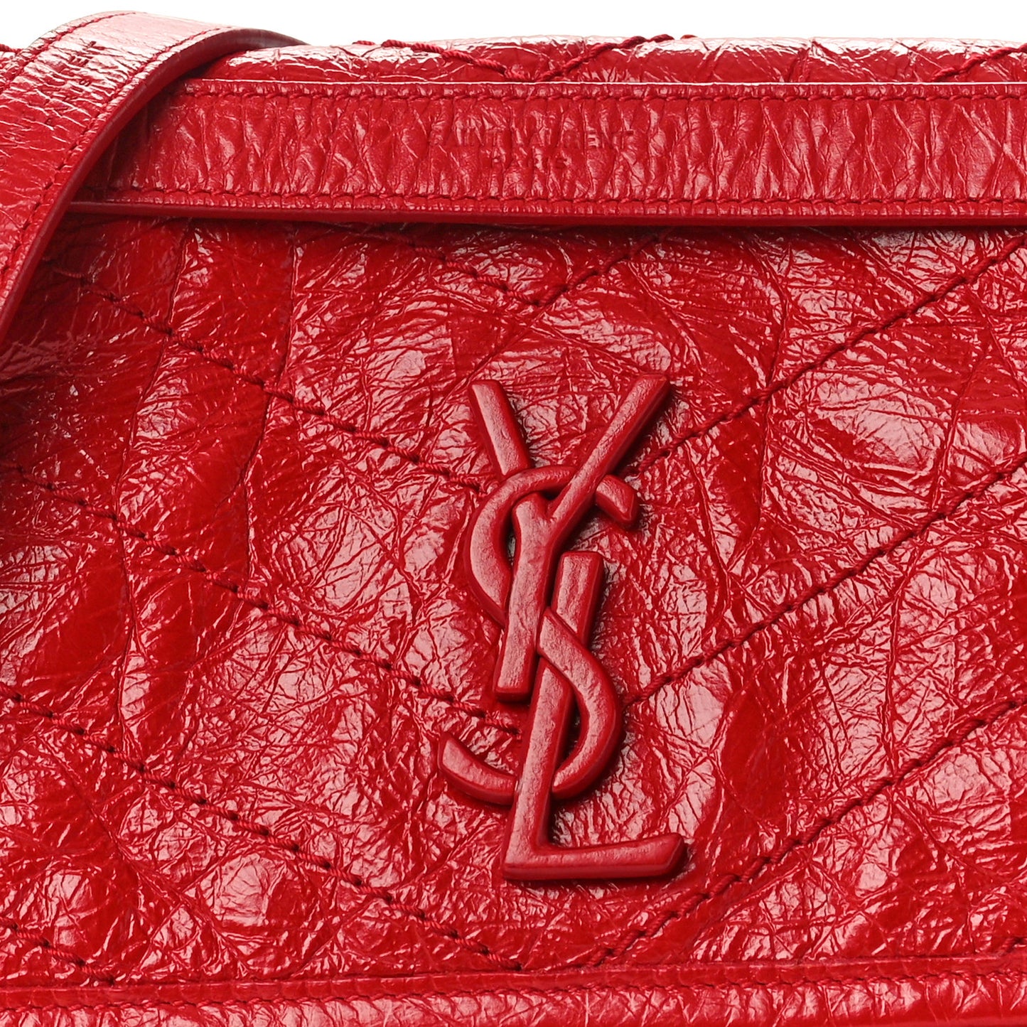 Crinkled Calfskin Matelasse Monogram Baby Niki Chain Satchel Rouge Eros
