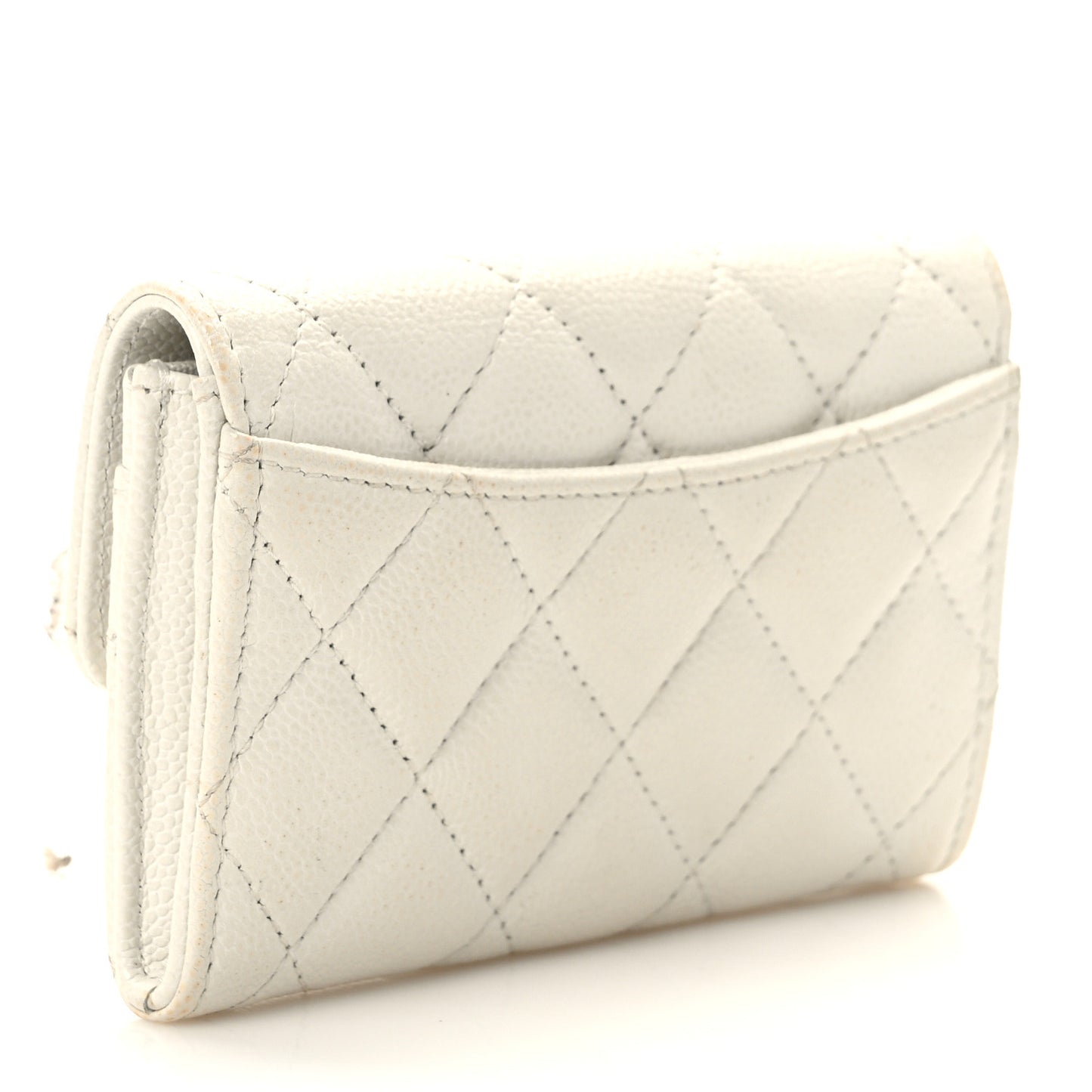 Caviar Quilted Flap Card Holder Wallet White
