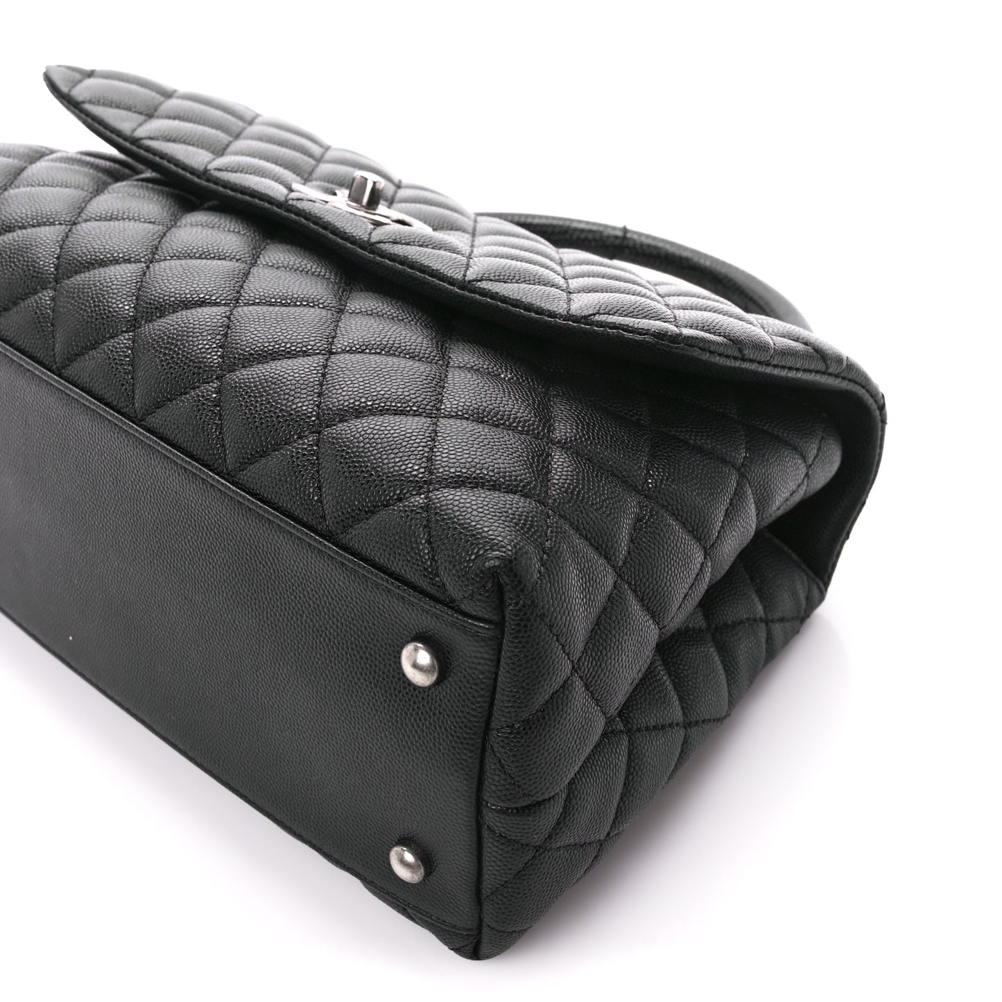 Caviar Lizard Quilted Small Coco Handle Flap Black