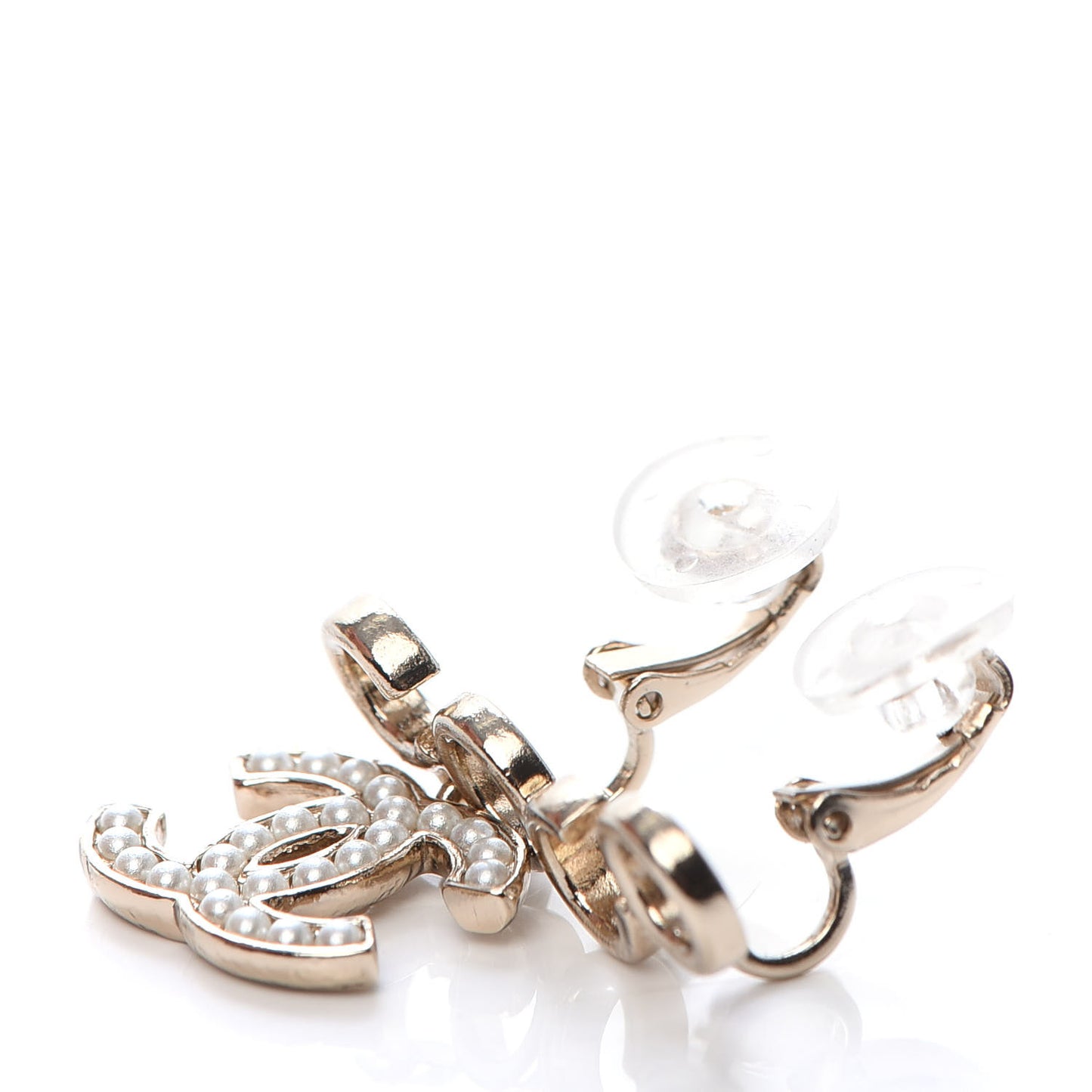 Metal Pearl CC Coco Climber Clip On Earrings Gold