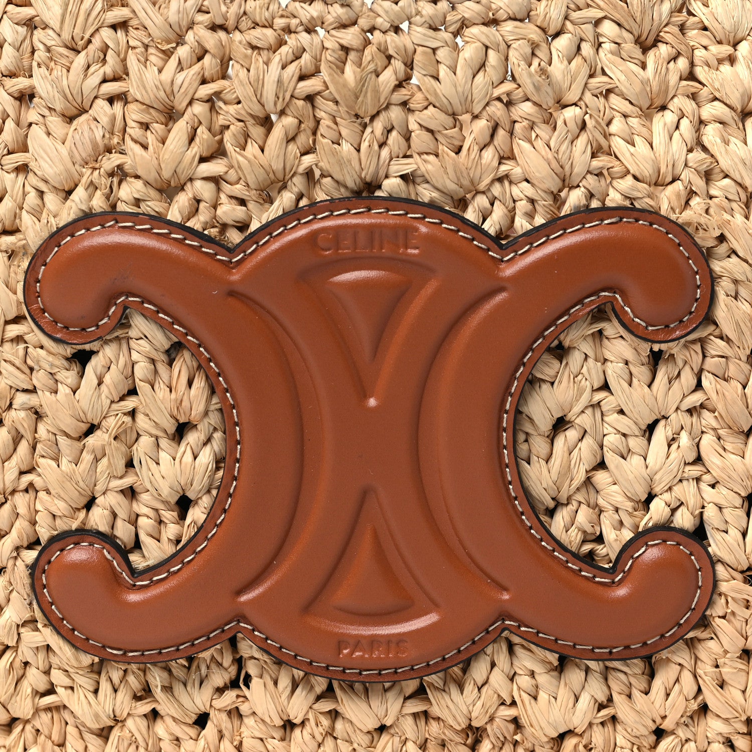 Celine Raffia Calfskin Triomphe Panier Hobo Bag Natural Tan 8 of 10