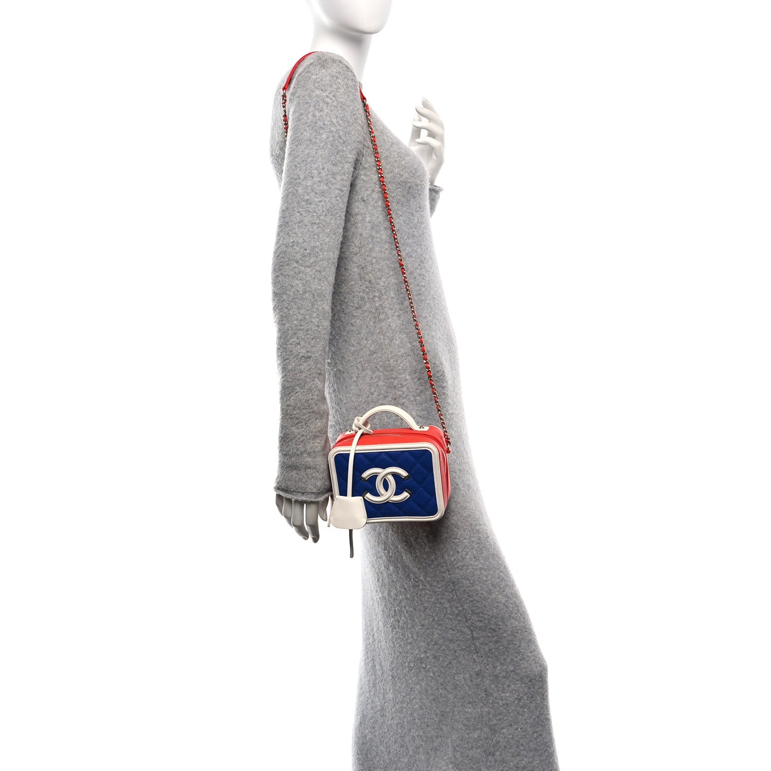 Chanel Caviar Quilted Small CC Filigree Vanity Case Blue White Red 2 of 11