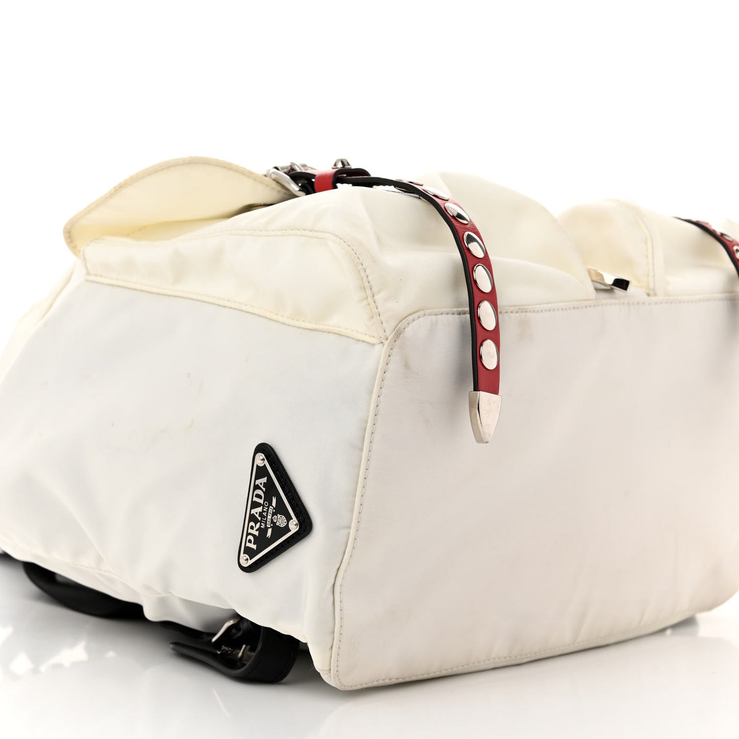 Nylon New Vela Studded Backpack White Fuoco