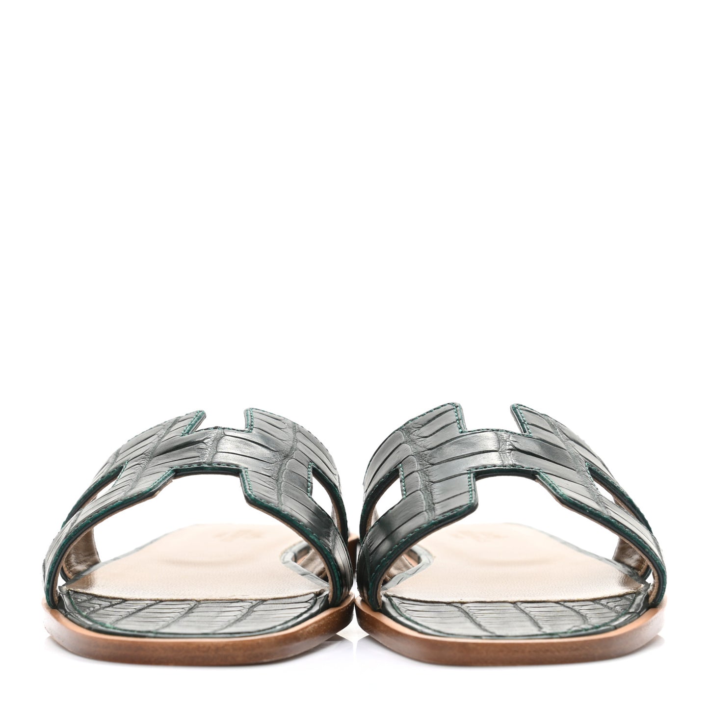 Shiny Alligator Oran Sandals 36 Vert Fonce