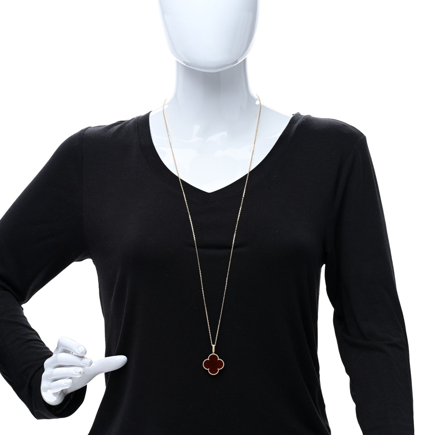 18K Yellow Gold Carnelian Magic Alhambra Long Necklace