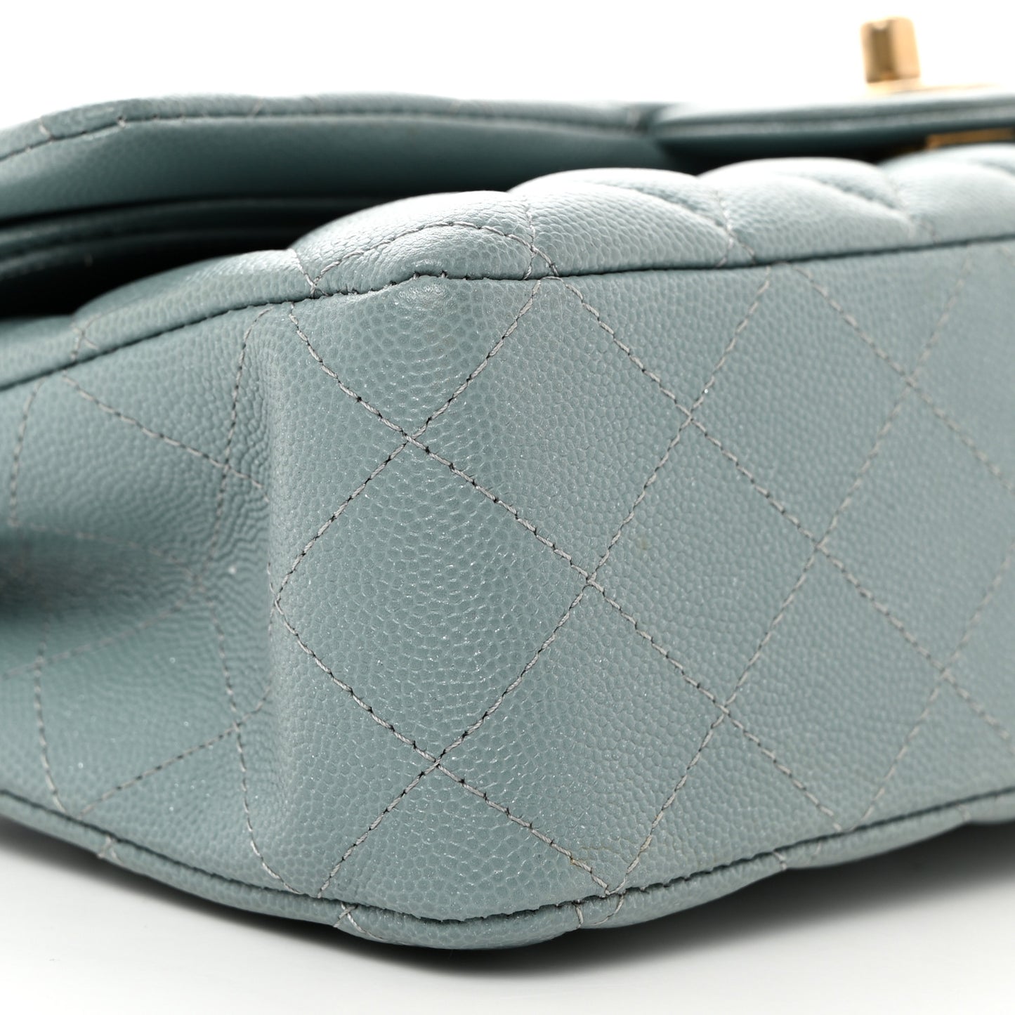 Iridescent Caviar Quilted Medium Double Flap Light Blue