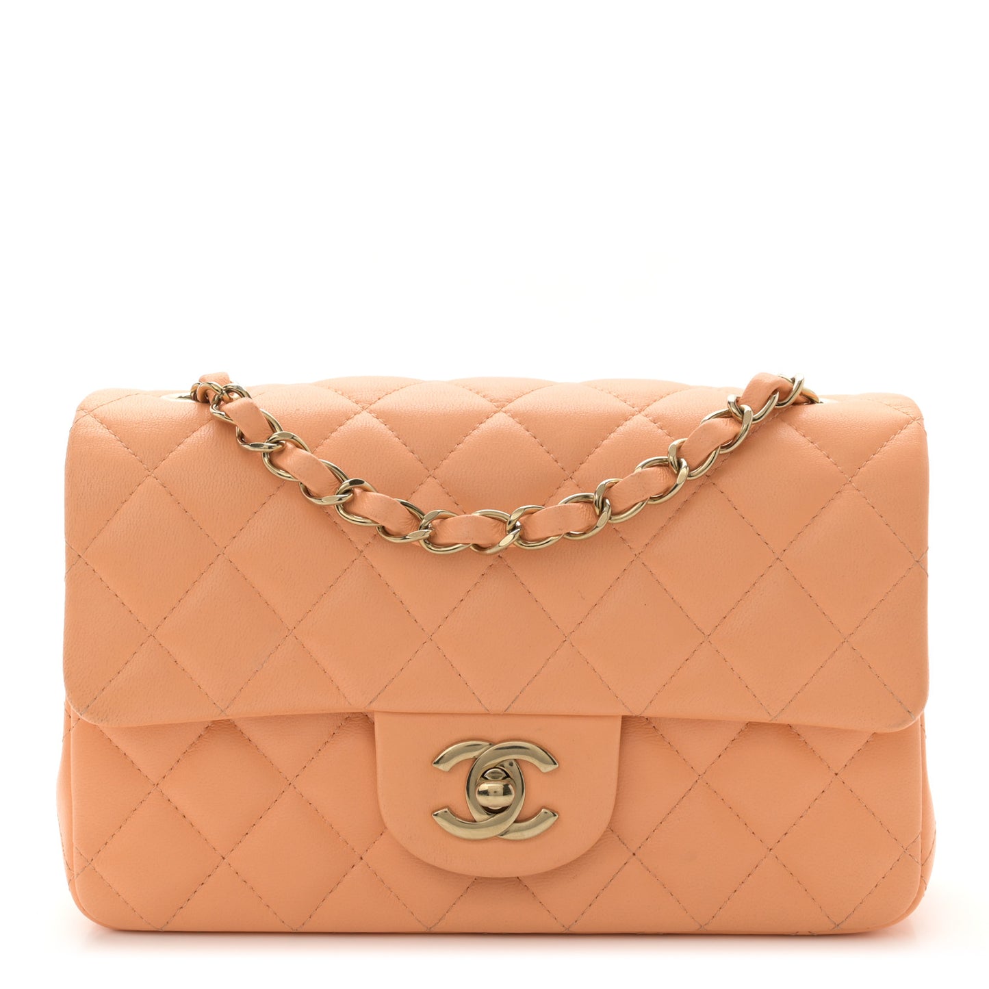 Lambskin Quilted Mini Rectangular Flap Light Orange