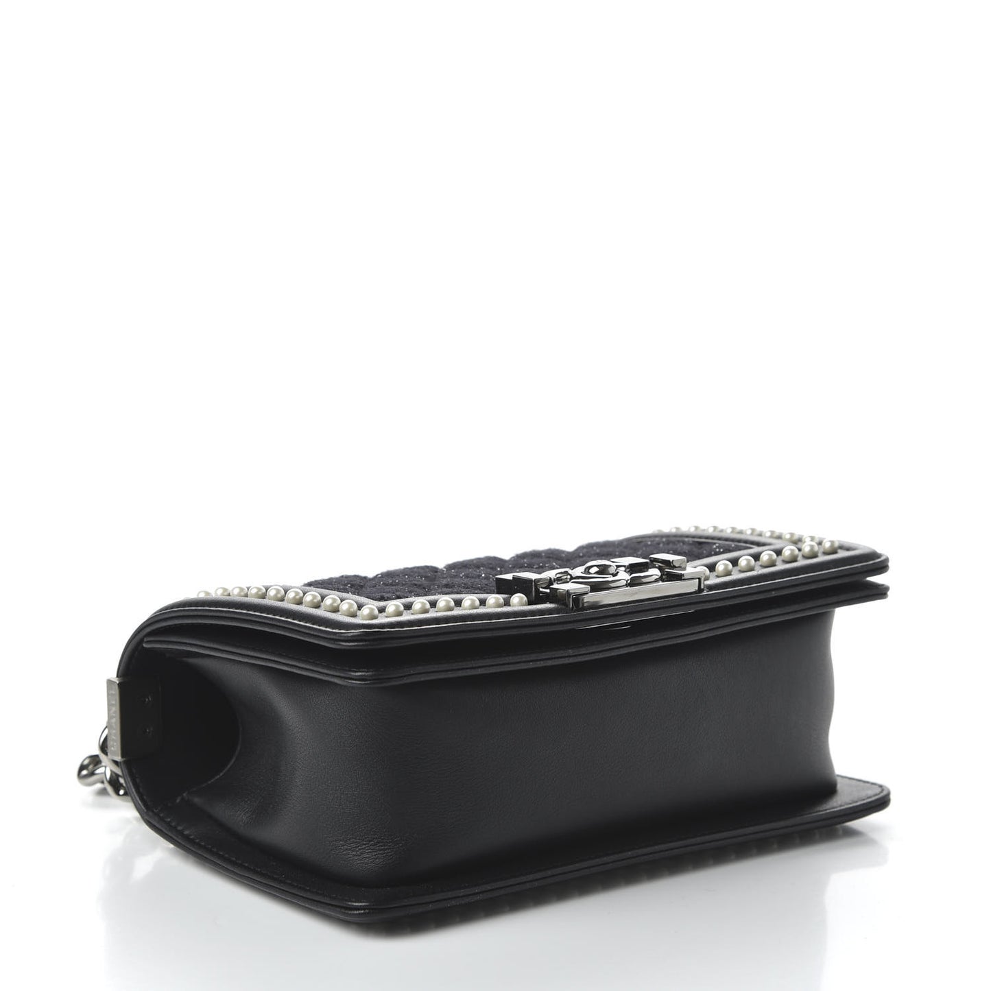 Calfskin Pearl Tweed Small Boy Flap Black