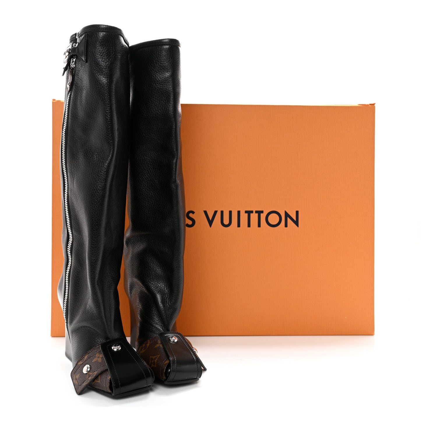 Calfskin Monogram Patti Wedge Tall Boots 36 Black