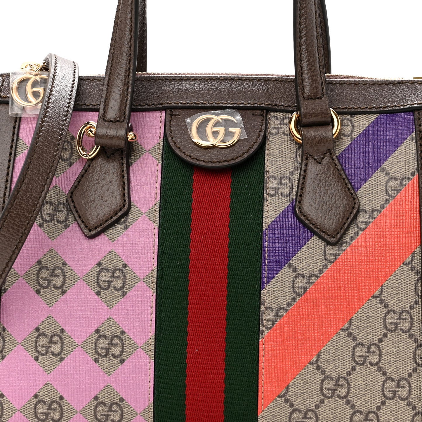 GG Supreme Monogram Equestrian Web Small Ophidia Tote Bag Beige Multicolor New Acero