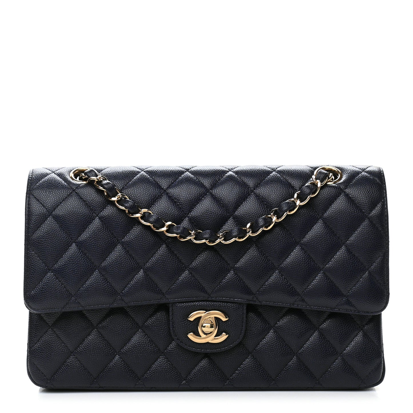Caviar Quilted Medium Double Flap Navy