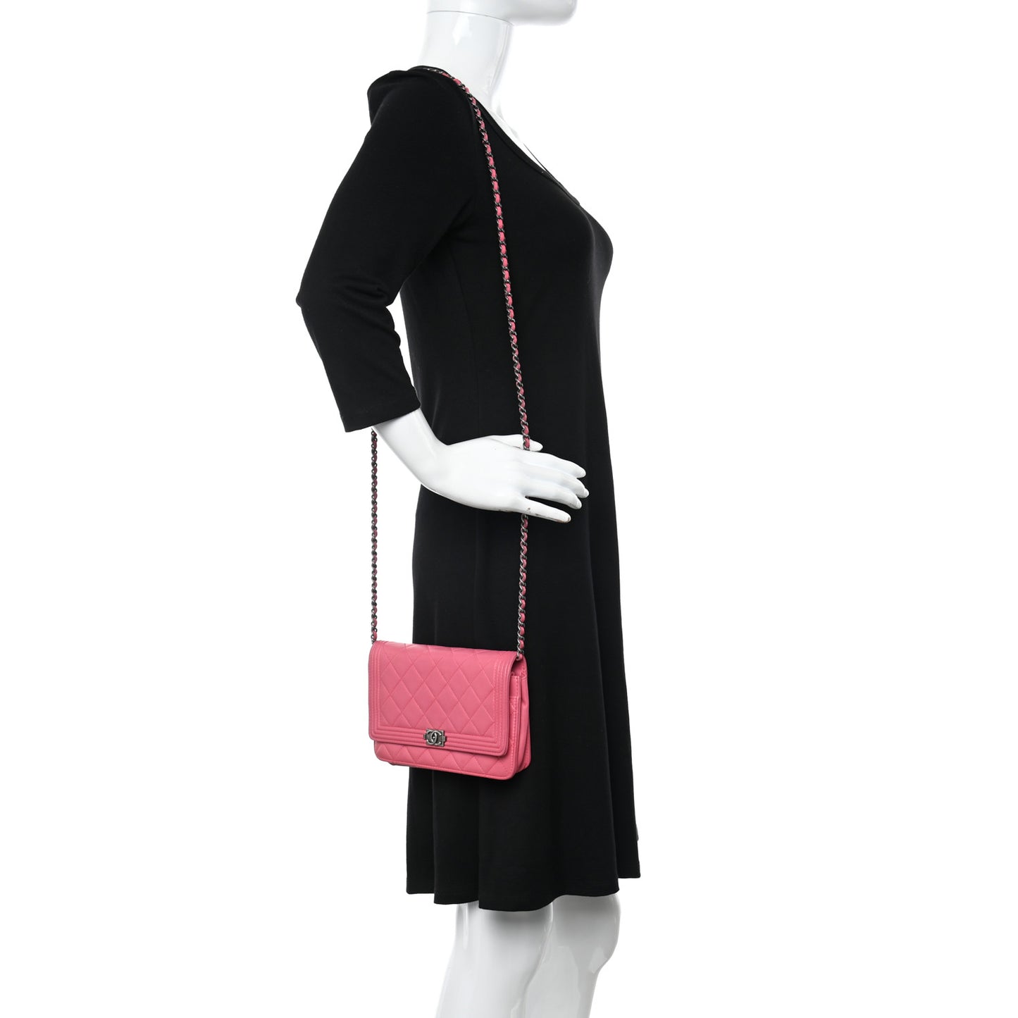 Lambskin Quilted Boy Wallet On Chain WOC Pink