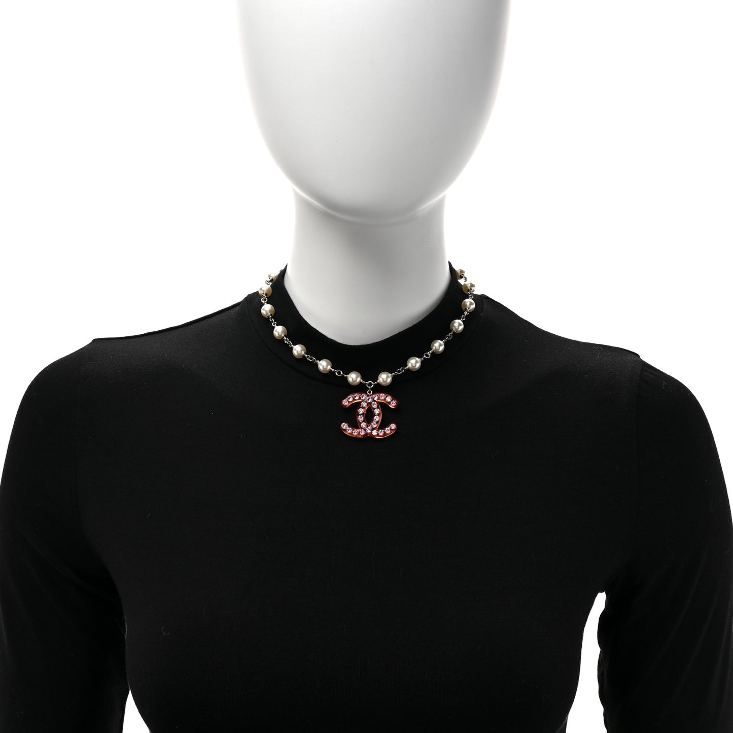 Pearl Crystal Resin CC Necklace Pink Gold White