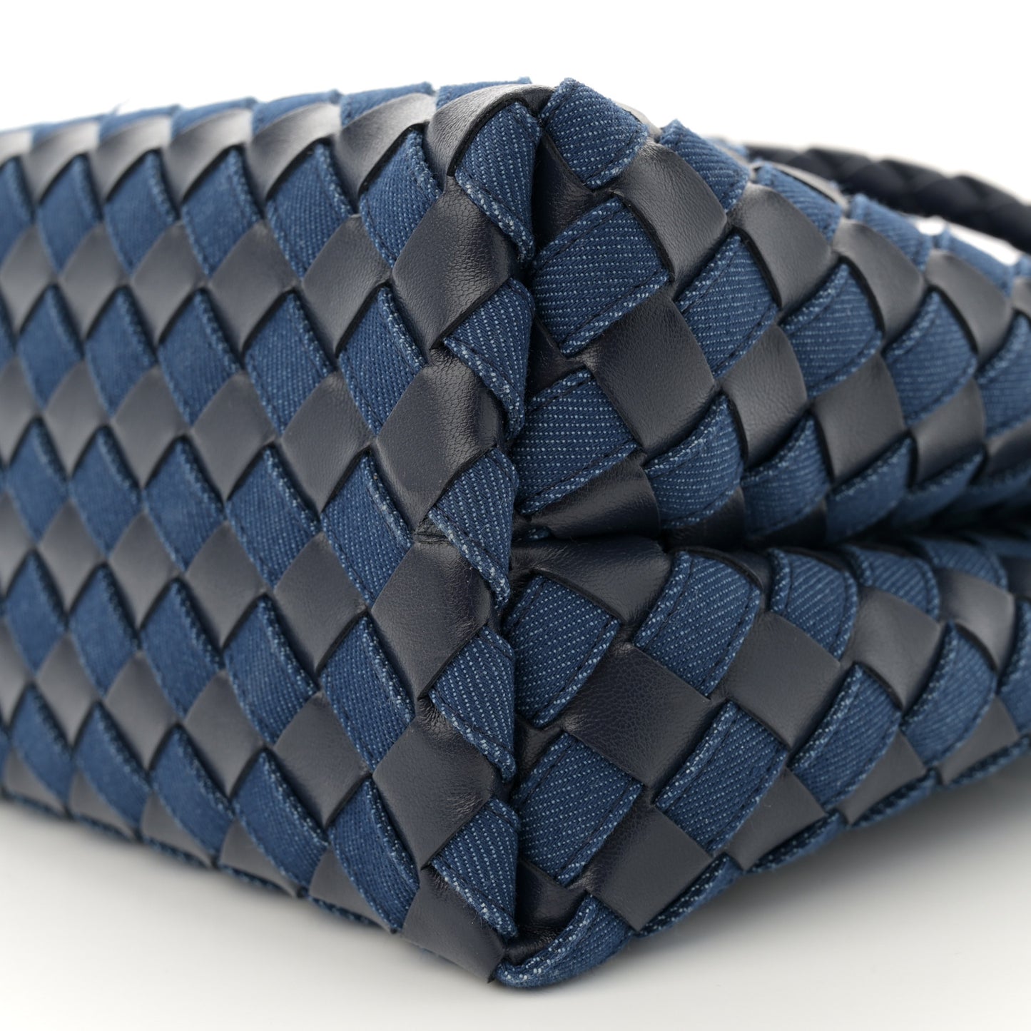 Nappa Intrecciato Denim Medium Andiamo Shoulder Bag Abyss Indigo
