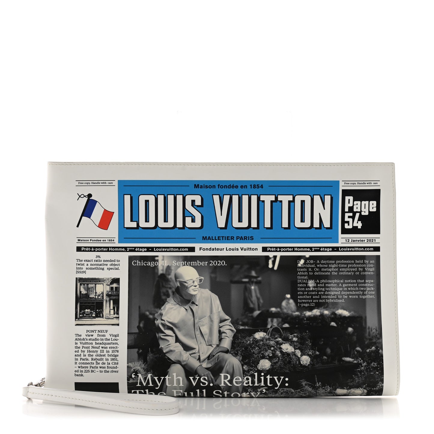 Calfskin Newspaper Print Pouch