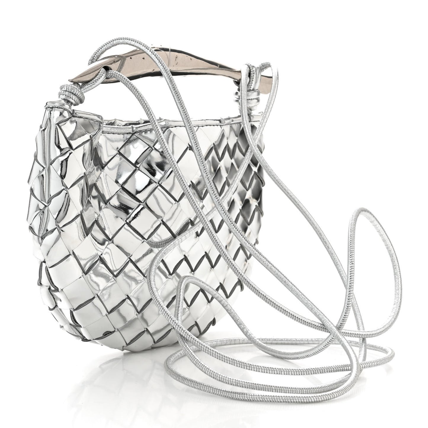 Mirror Laminated Nappa Intrecciato Mini Sardine Bag Silver
