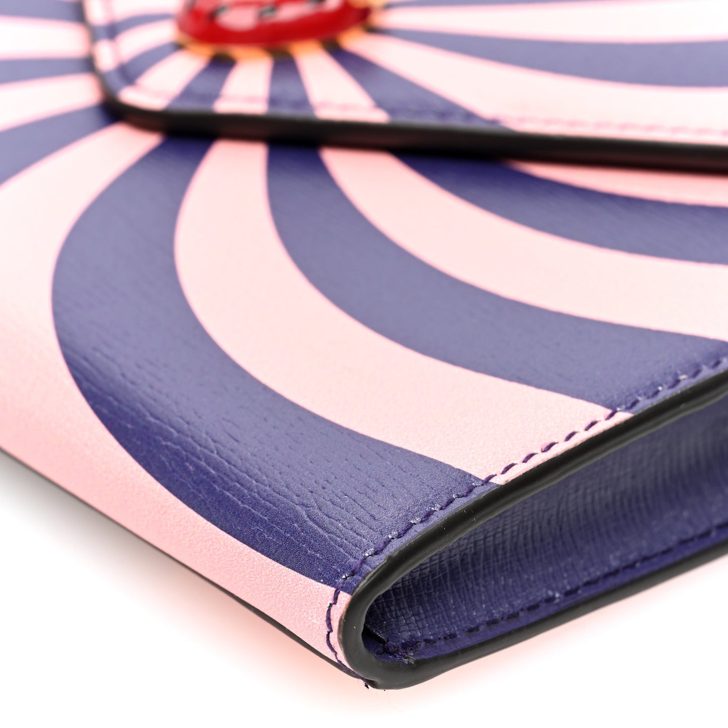 Textured Dollar Calfskin Enamel Double G Strawberry Wallet On Chain Pink Blue