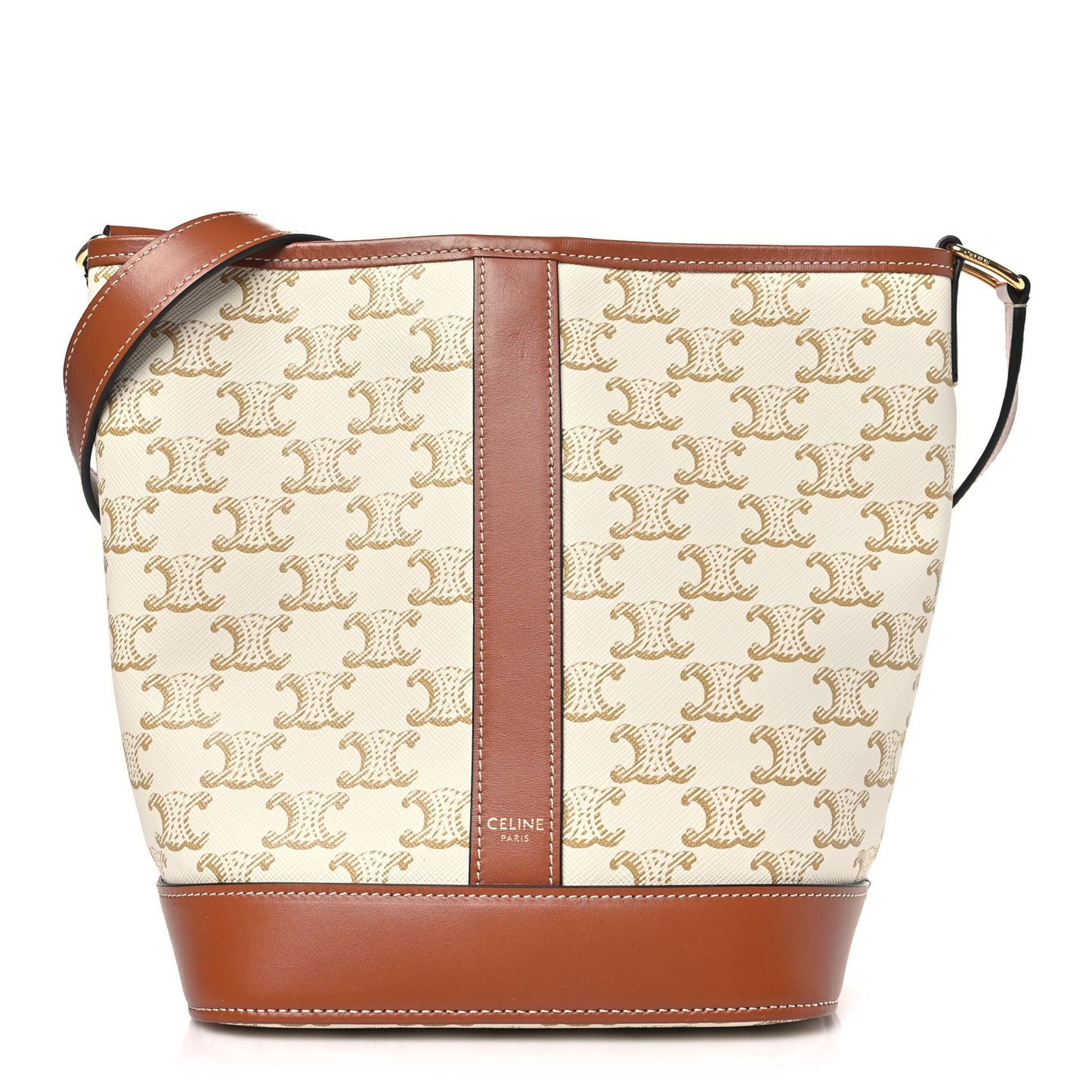 Triomphe Canvas Calfskin Small Bucket Bag White
