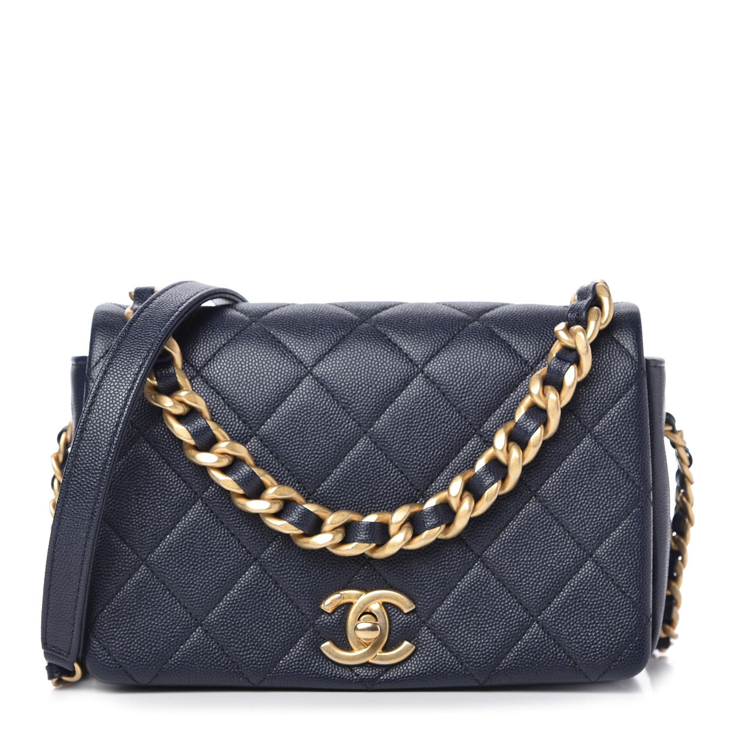 Caviar Quilted Small Fashion Therapy Flap Bag Navy Blue