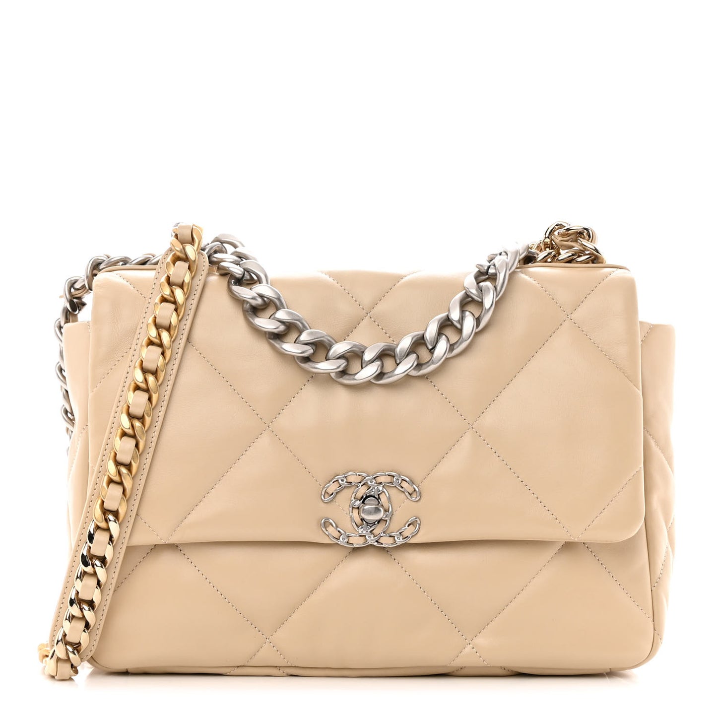 Lambskin Quilted Large Chanel 19 Flap Beige