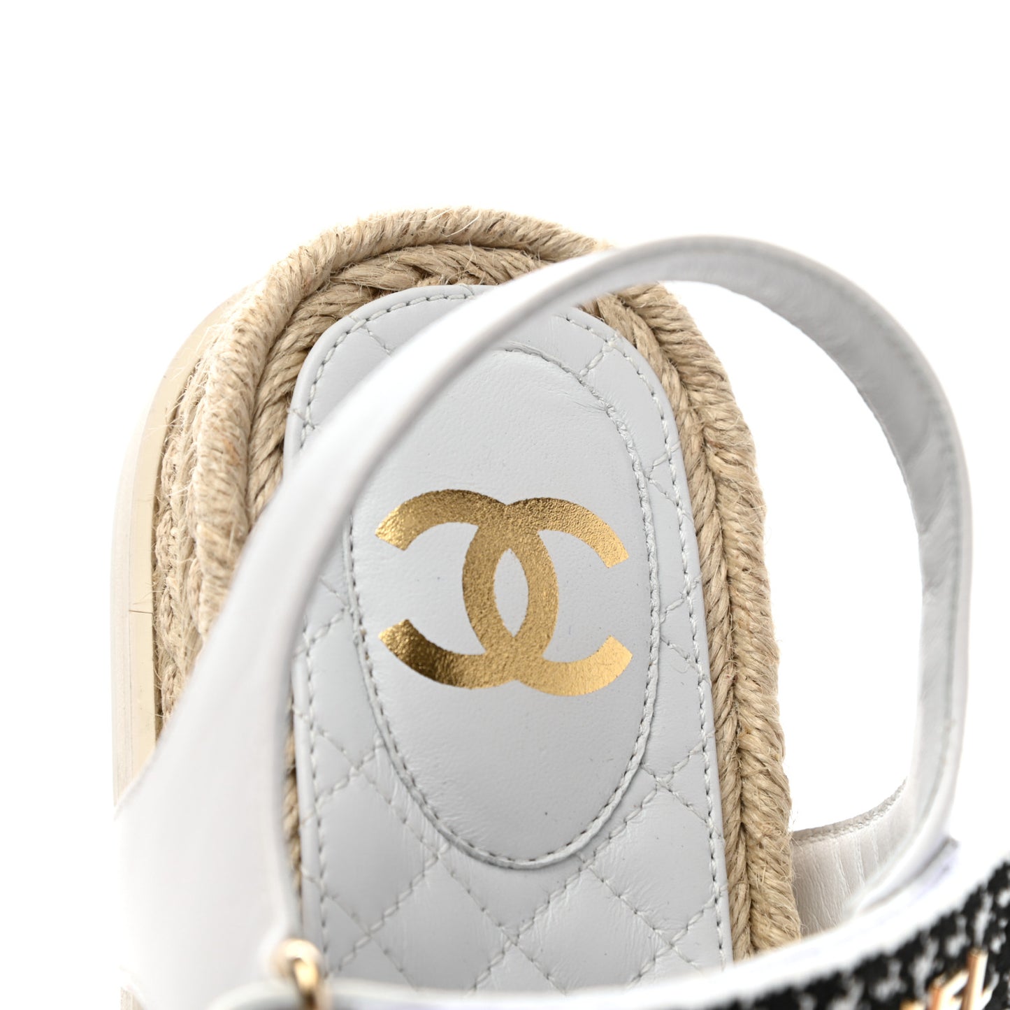 Stretch Fabric Lambskin CC Flat Sandals 39 White Black
