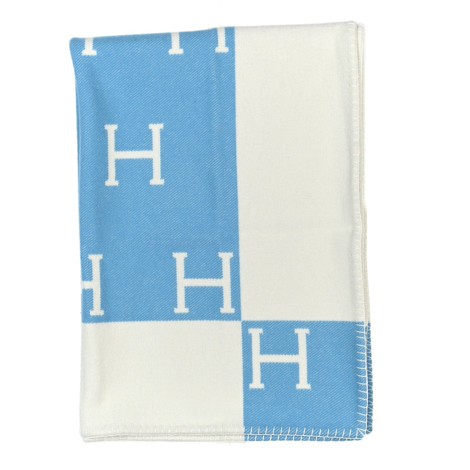 Hermes Wool Cashmere Avalon Baby Blanket Bleu Genievre White