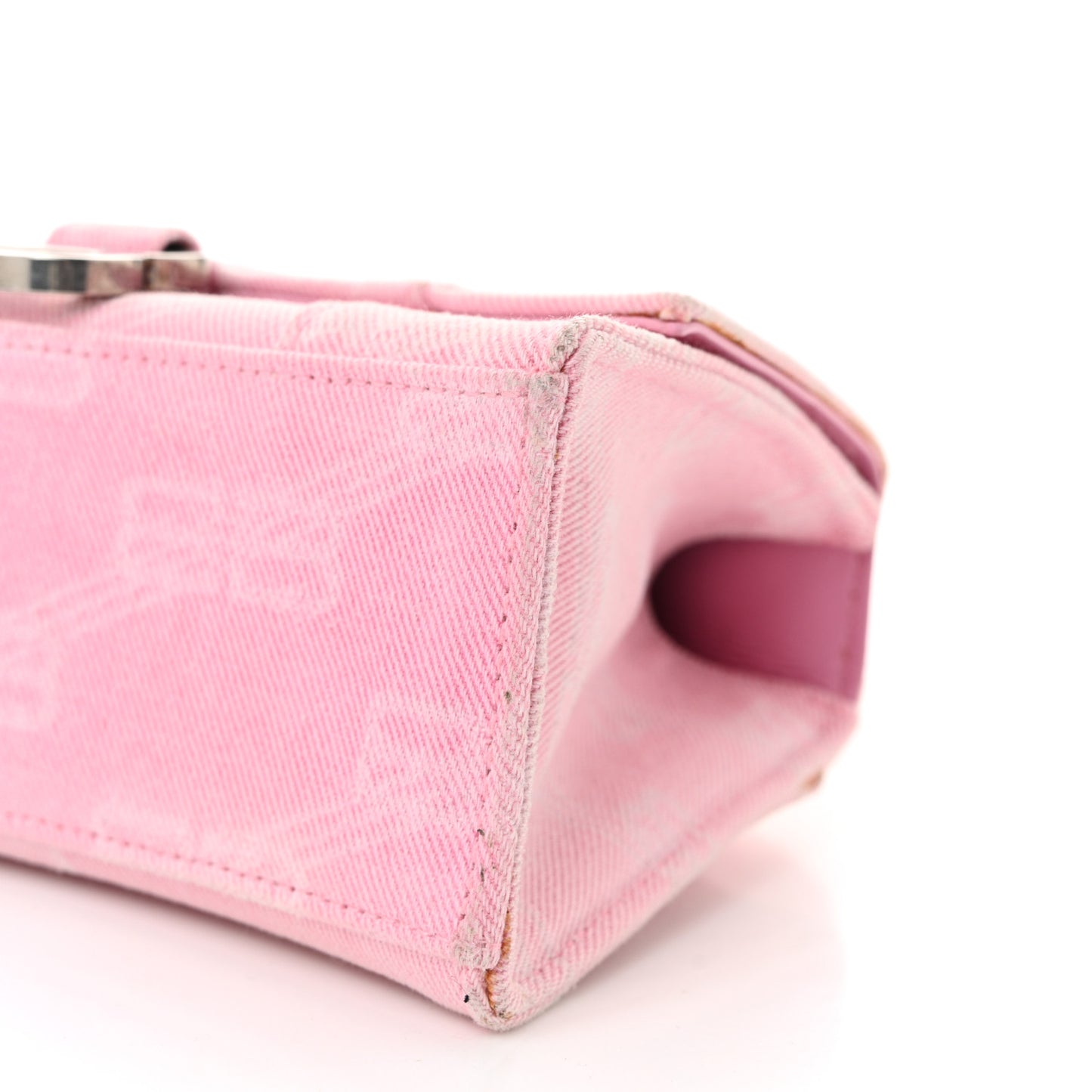 Washed Denim BB Monogram Hourglass Top Handle Bag XS Pink