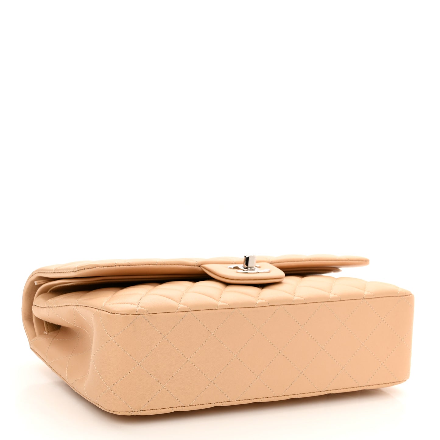 Lambskin Quilted Medium Double Flap Beige