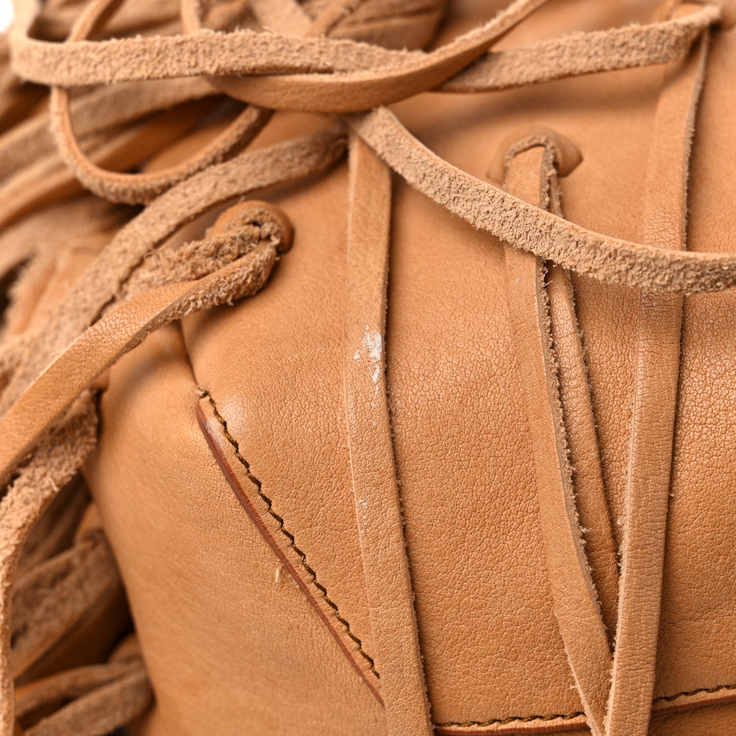 Calfskin Fringe Monogram Mini Bourse Bucket Bag Tan