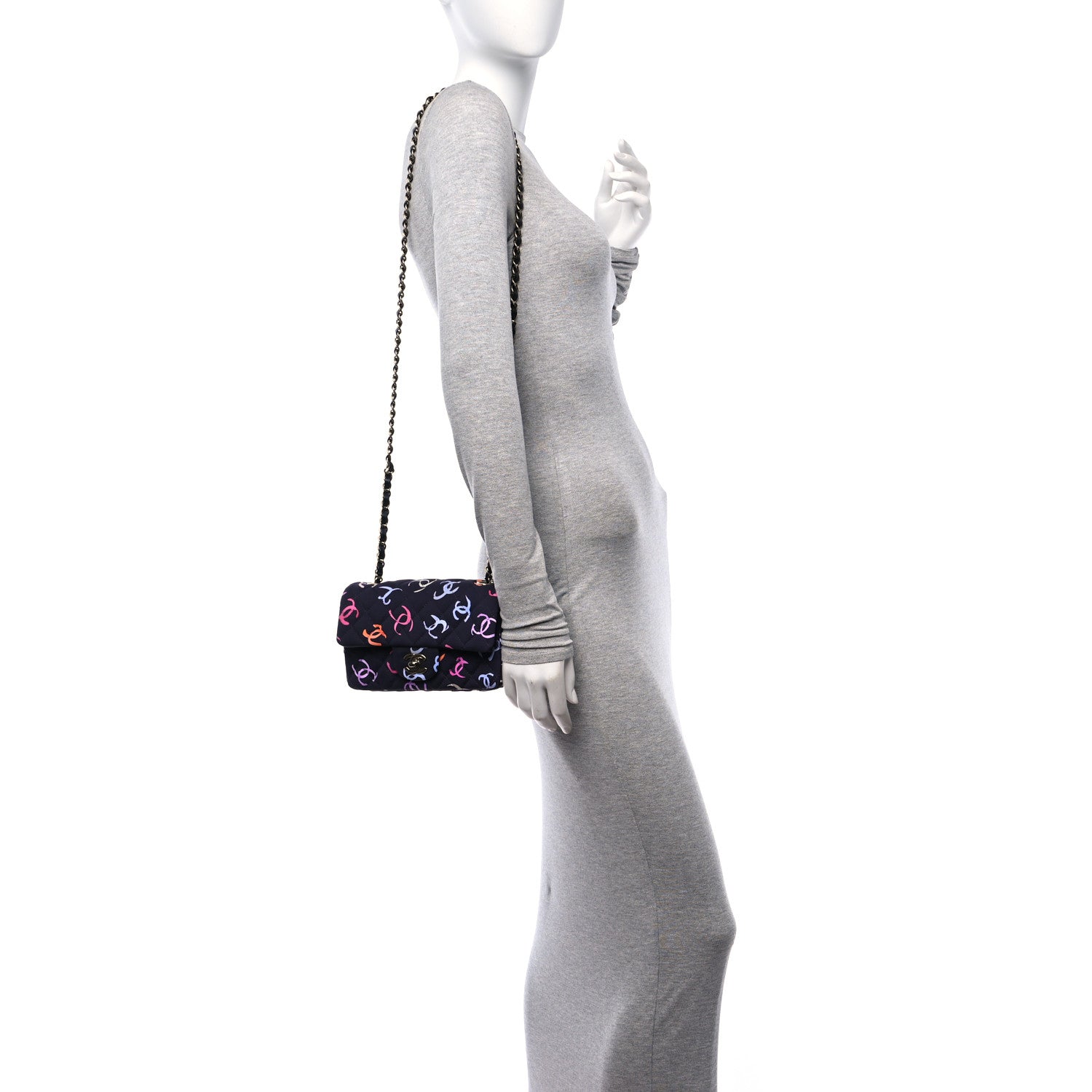 Chanel Jersey Quilted Mini Rectangular Flap Navy Blue Multicolor 2 of 12