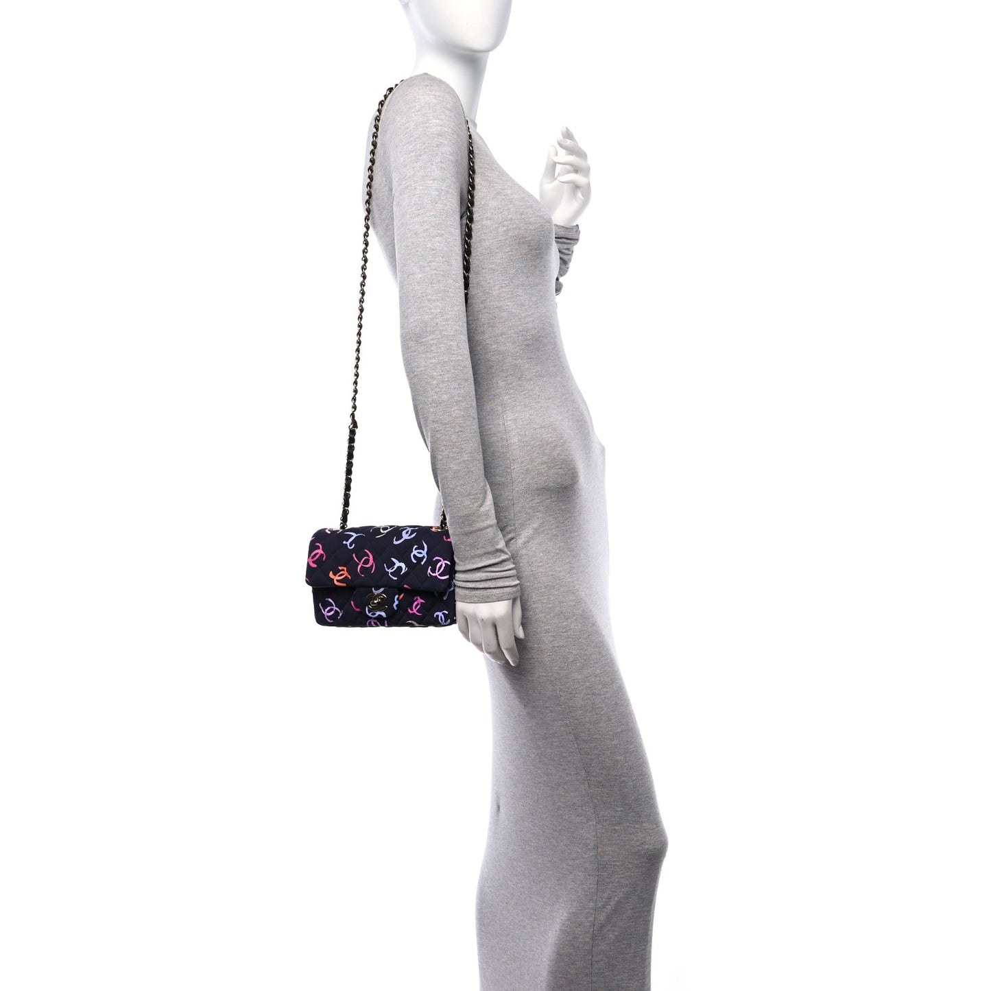 Jersey Quilted Mini Rectangular Flap Navy Blue Multicolor