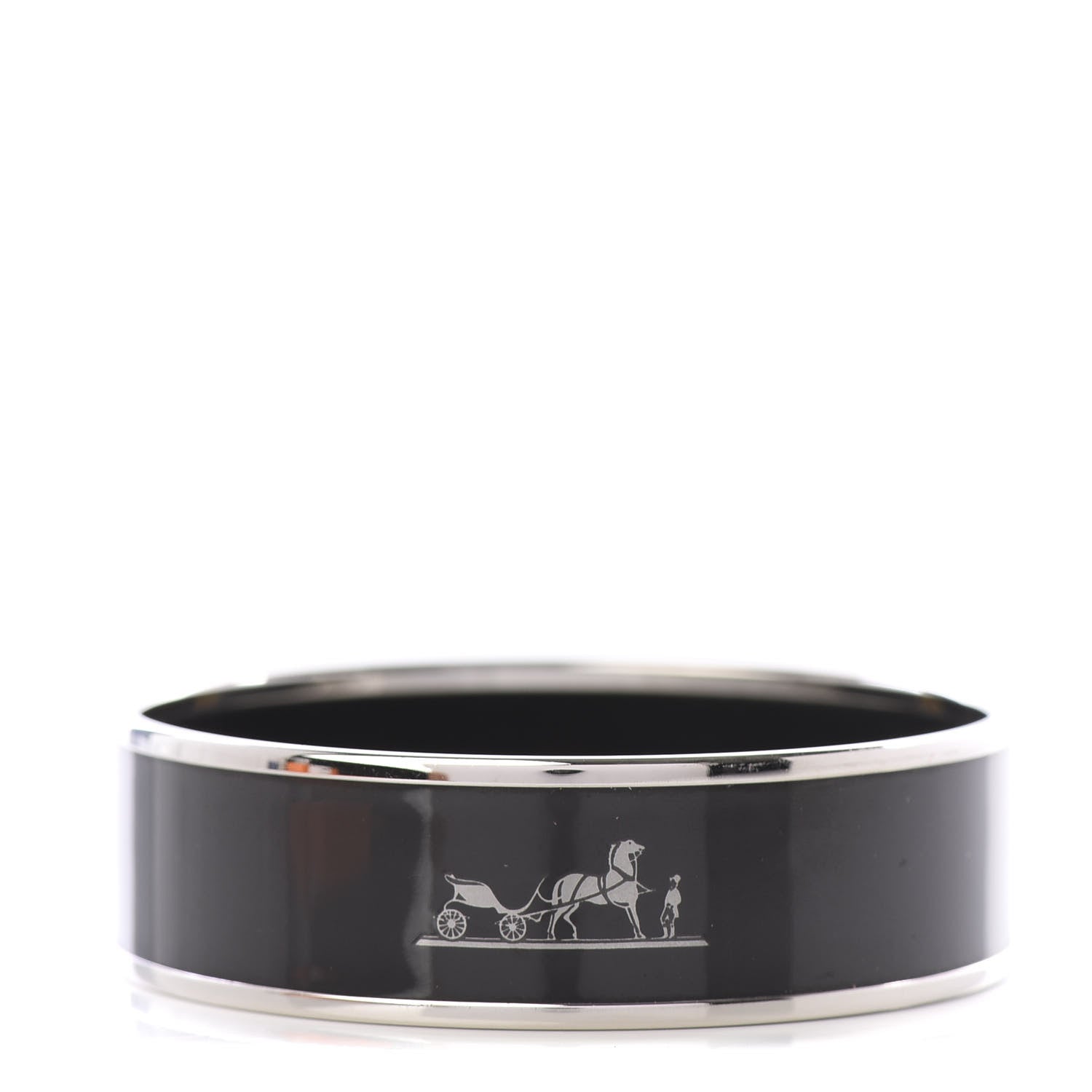 Hermes Enamel Printed Wide Caleche Bracelet 62 Black 1 of 5