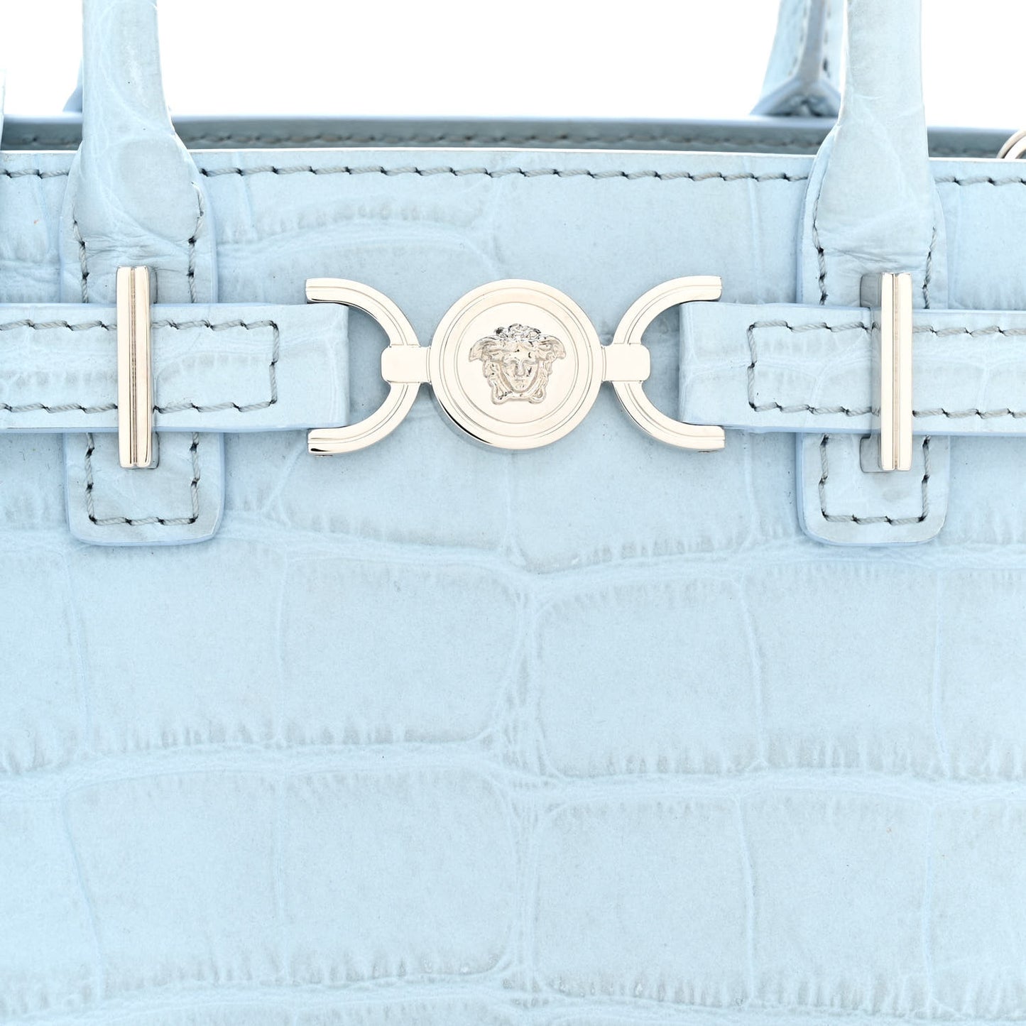 Calfskin Crocodile Embossed Mini Medusa '95 Tote Pastel Blue